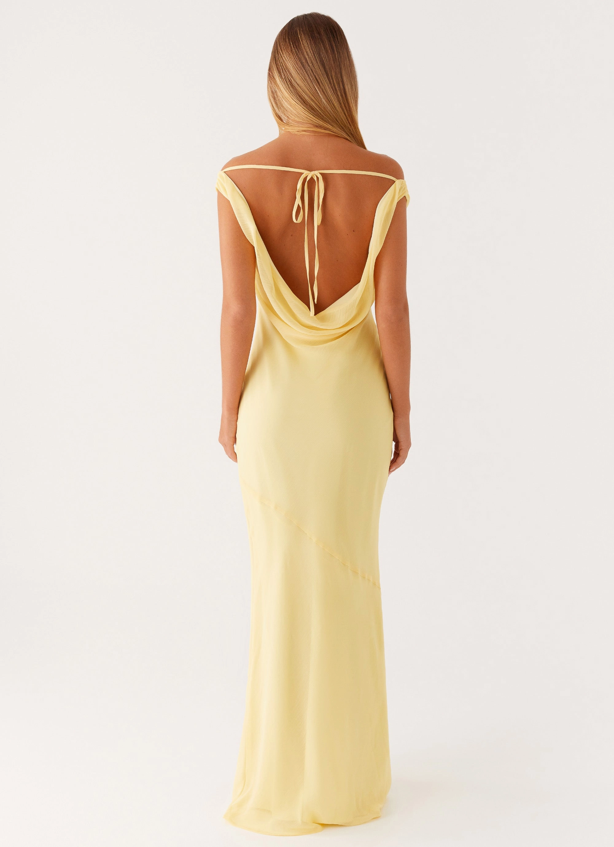 Brittany Chiffon Maxi Dress - Pastel Yellow Back Detail Smart Layering