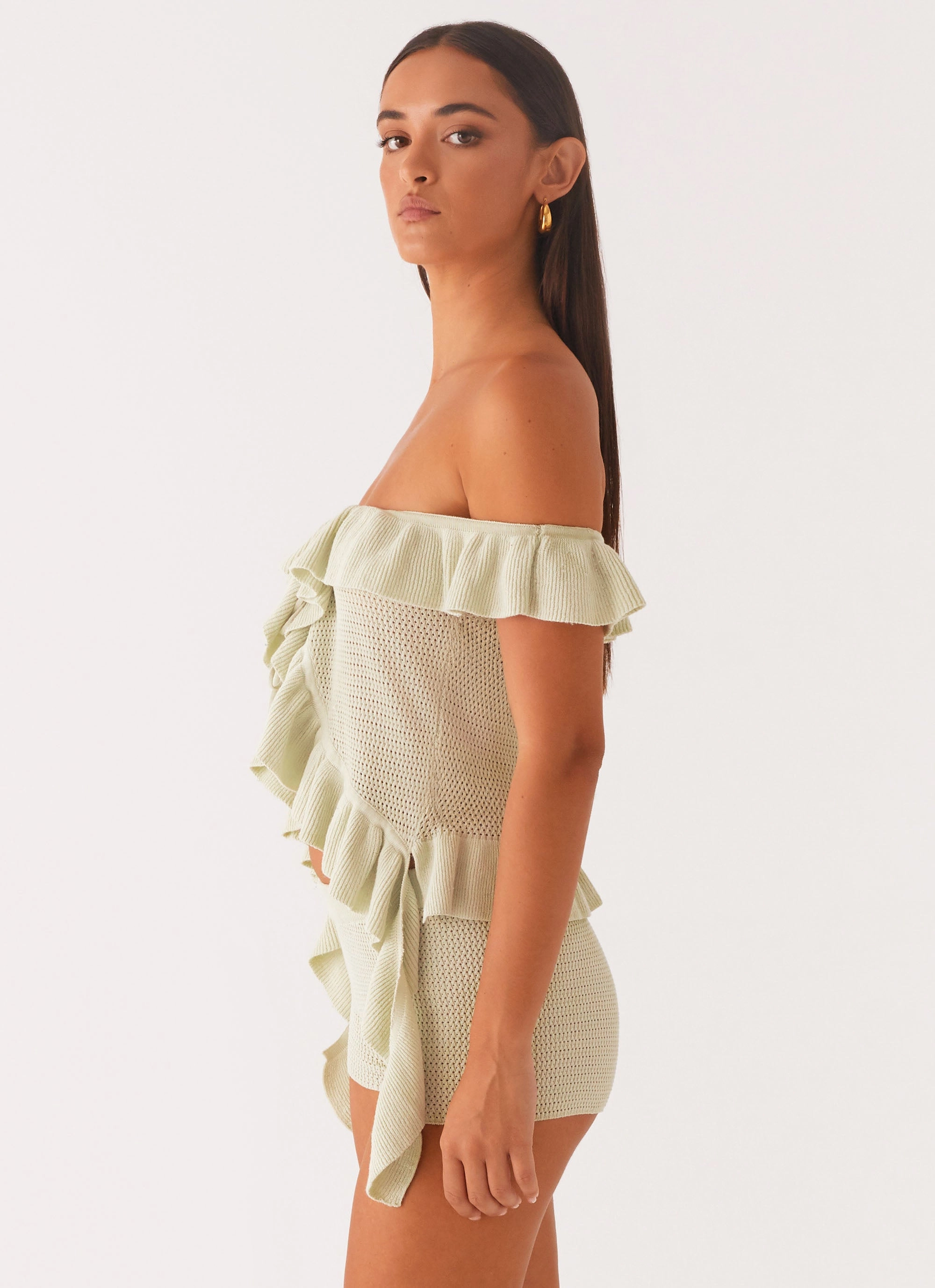 Bowen Off Shoulder Knit Top - Mint Fast - Moving