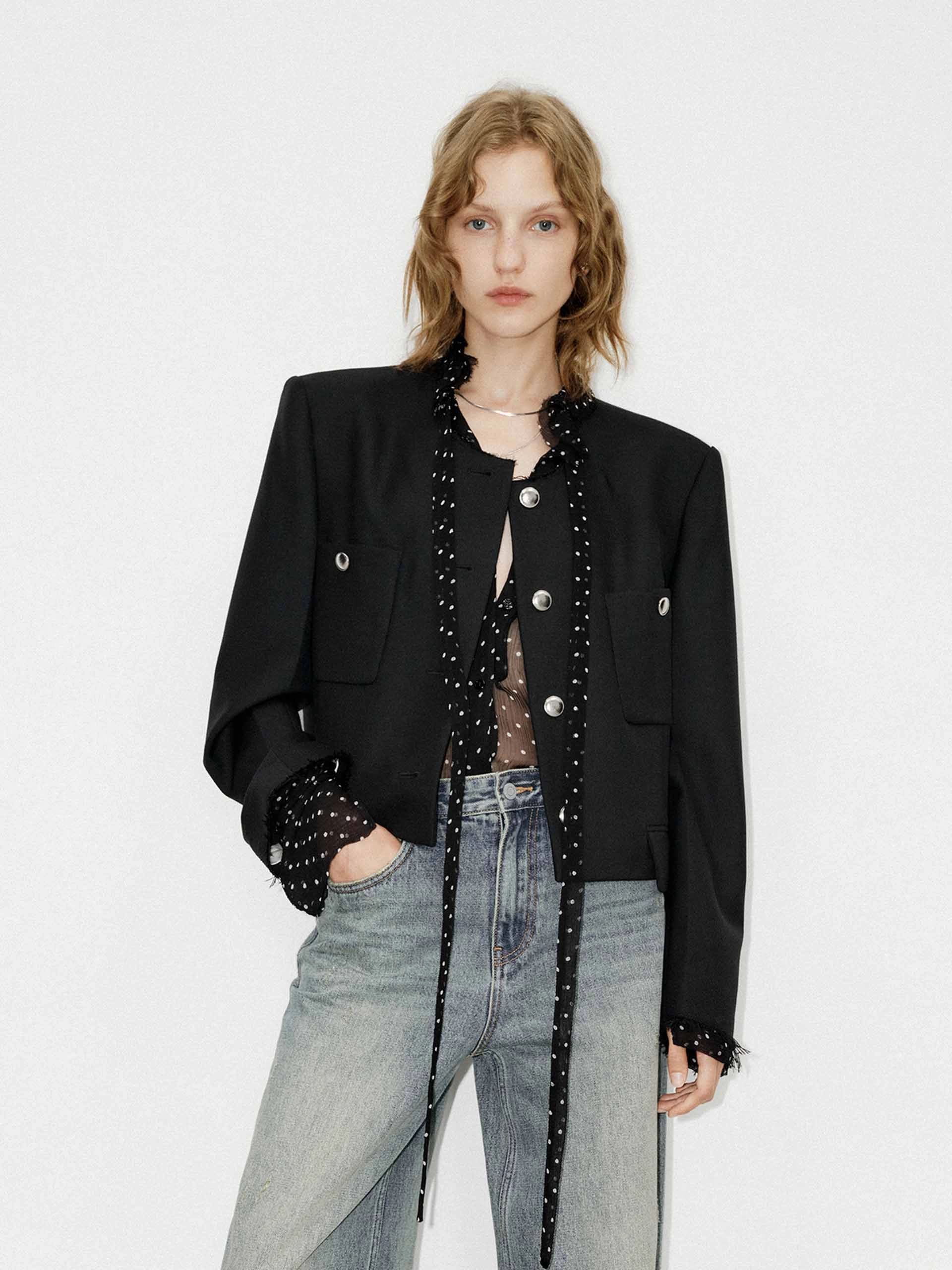 Boxy Fit Collarless Jacket Surfer Secure Storage