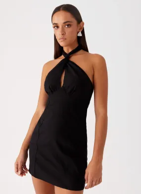 Sabine Linen Mini Dress - Black Body Ease Dance-Party