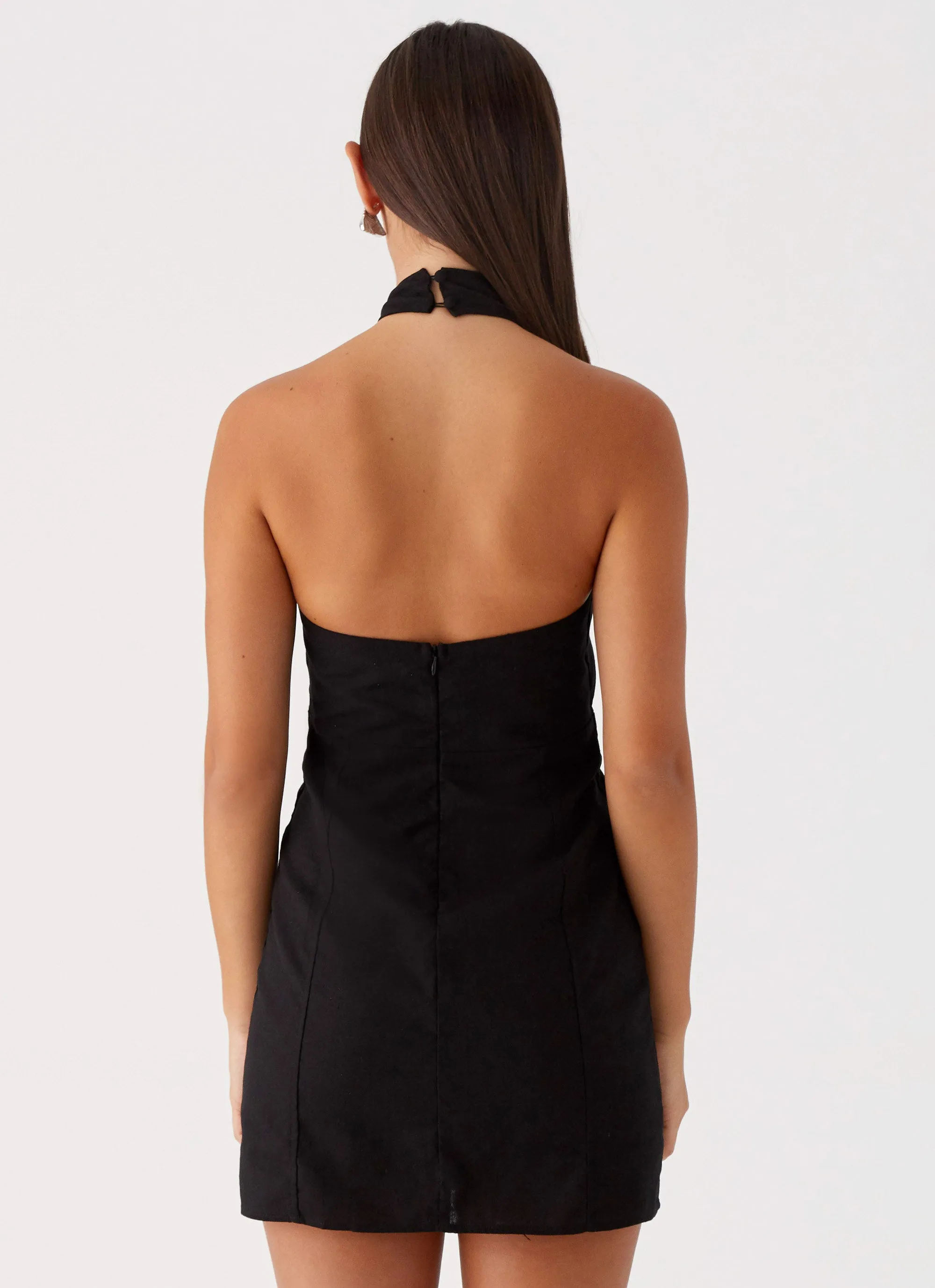 Sabine Linen Mini Dress - Black Effortless Waist Design