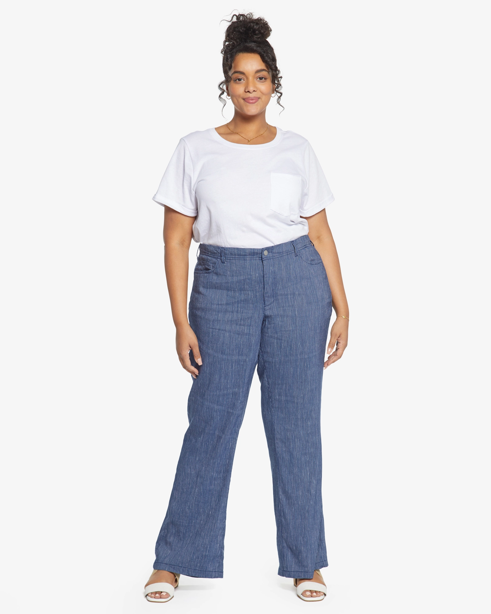 Mary 5 Pocket Wide Leg Trouser | Agua Stripe Trend Design Textured Bold