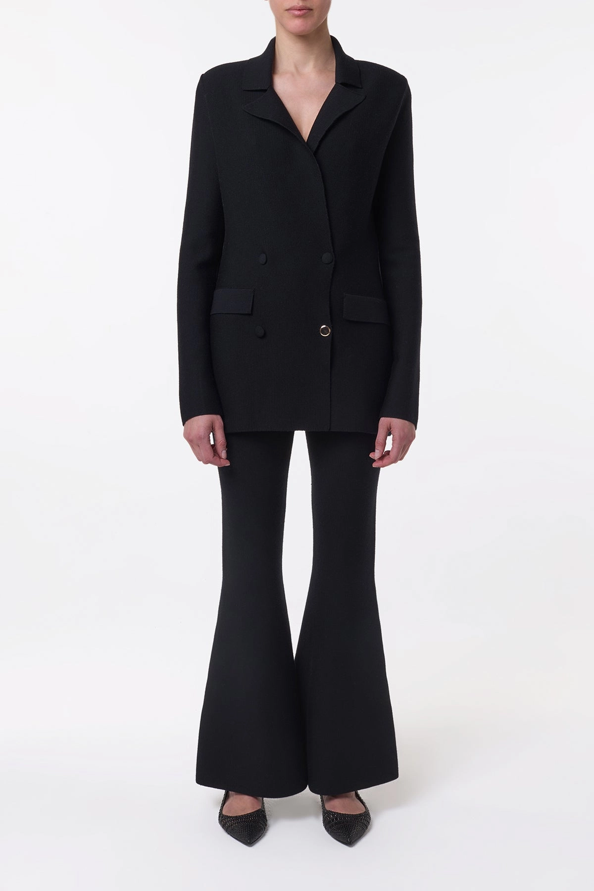 Double Layer Protection Day To Day Bowen Knit Jacket in Black Merino Wool Cashmere