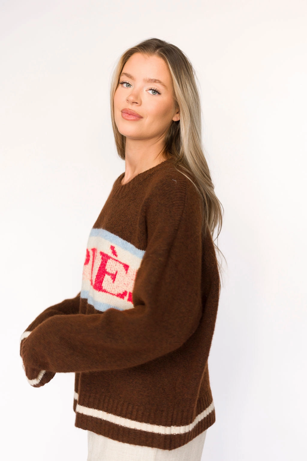 Apres Pullover Sweater Top in Chocolate soft fit Colorfast Dye Method