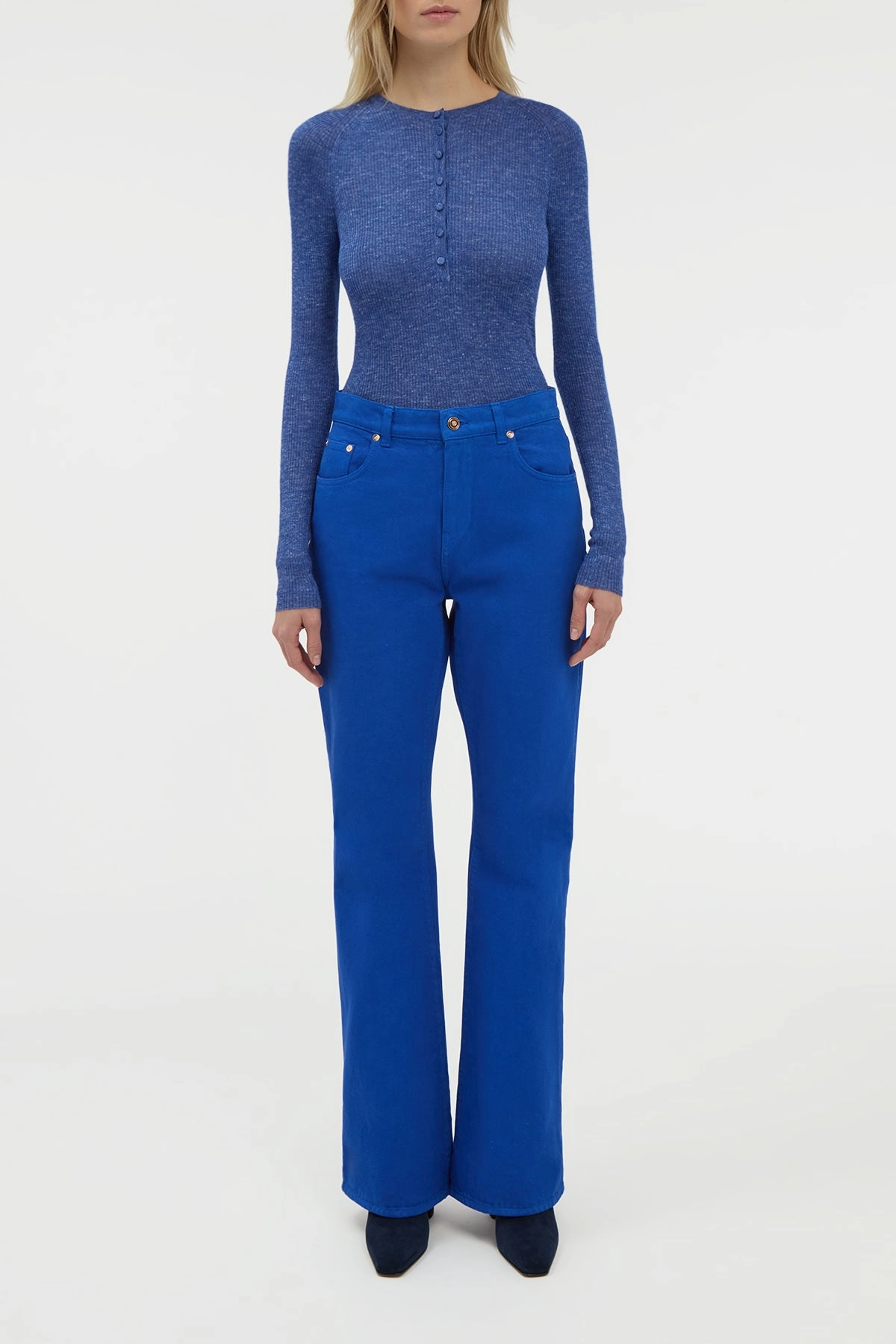 Anges Knit Henley in Cobalt Cashmere Silk with Hemp Versatile Casual Look Relaxed Trend
