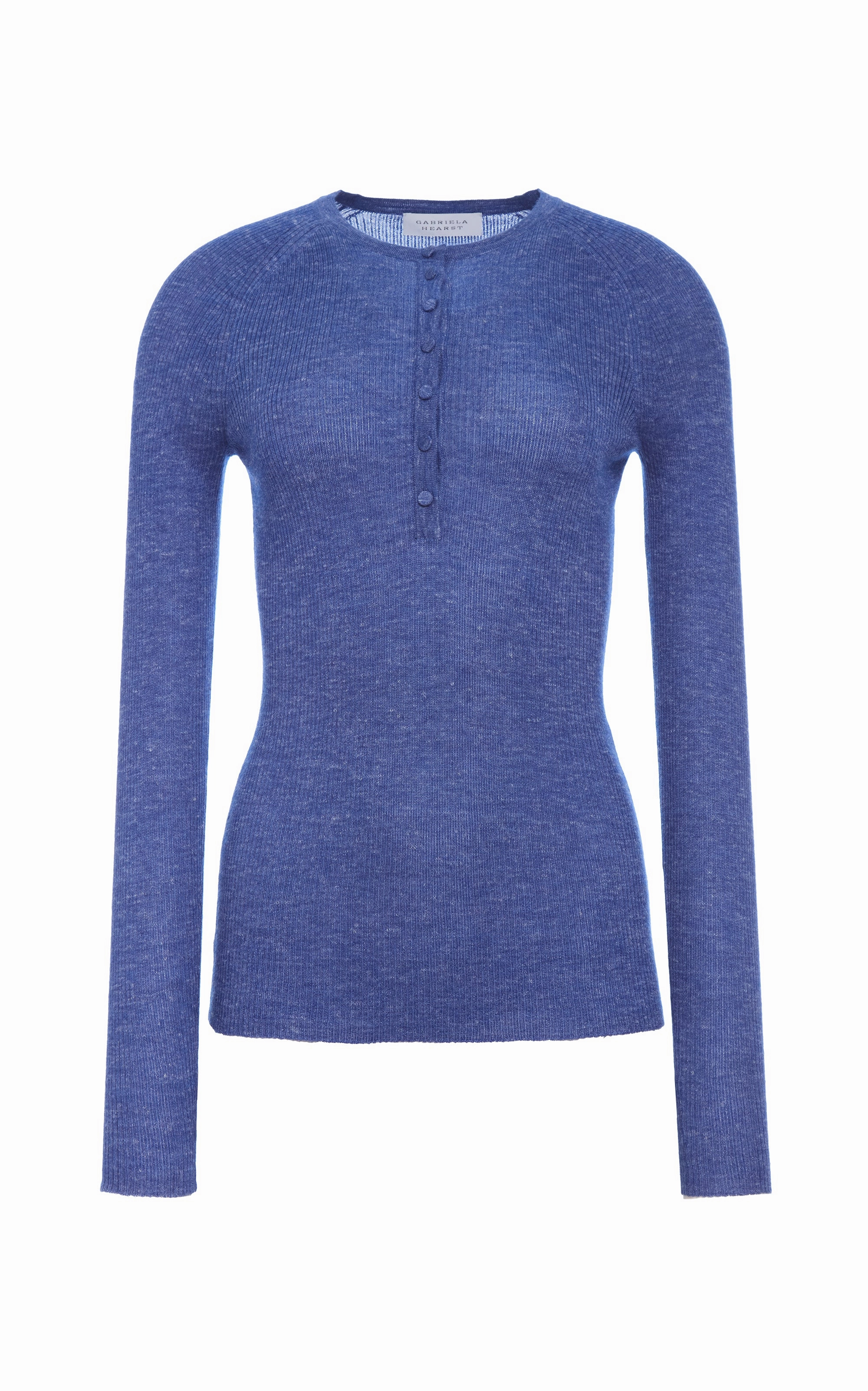 Anges Knit Henley in Cobalt Cashmere Silk with Hemp Minimal Vibe Snug Style