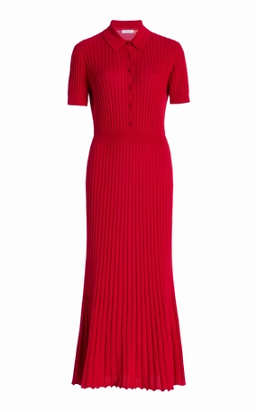 early morning Lightweight Design Amor Knit Midi Dress in Scarlet Red Cashmere Silk