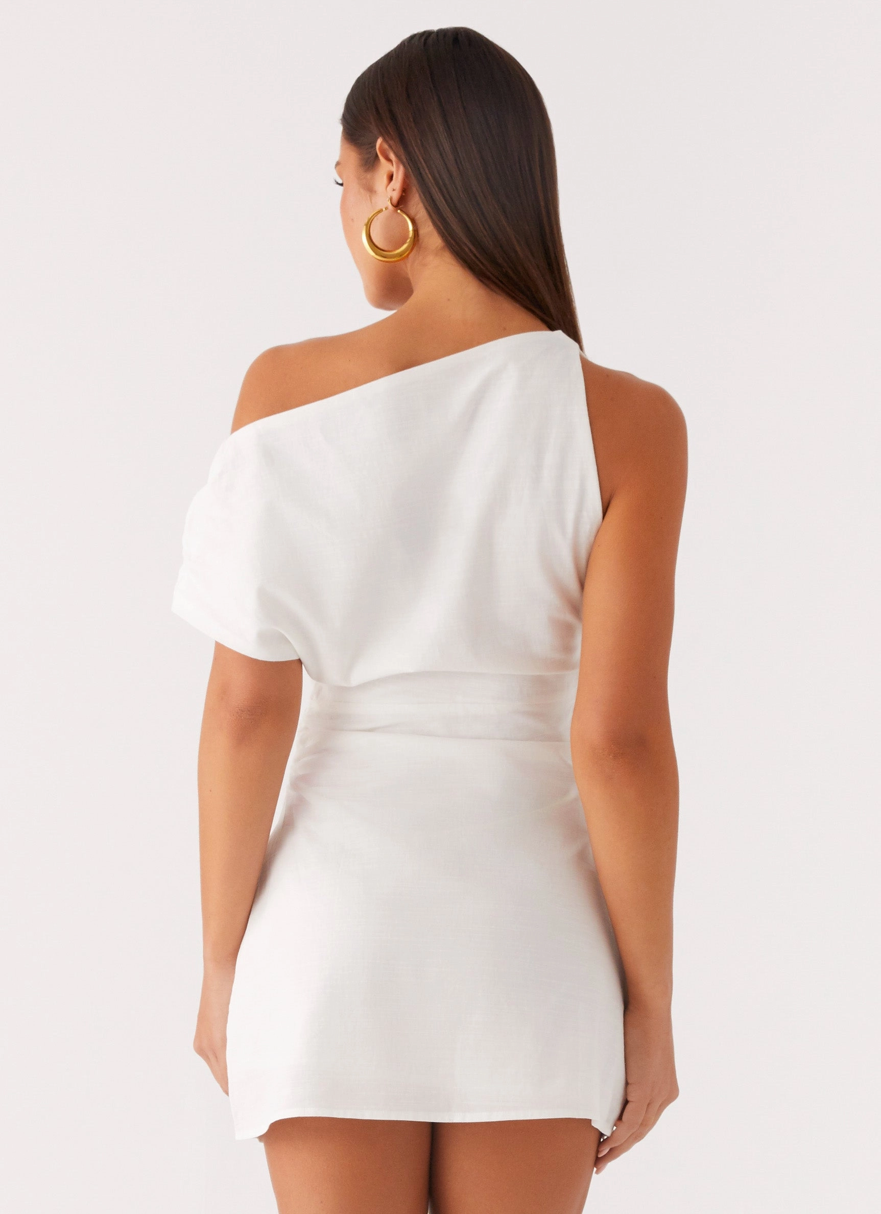 Climate-Adaptive Moonlight Oasis Asymmetrical Mini Dress - Off White