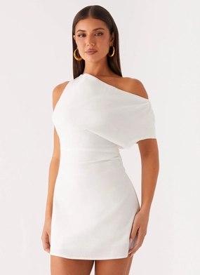 Moonlight Oasis Asymmetrical Mini Dress - Off White sophisticated appearance Golden Scene