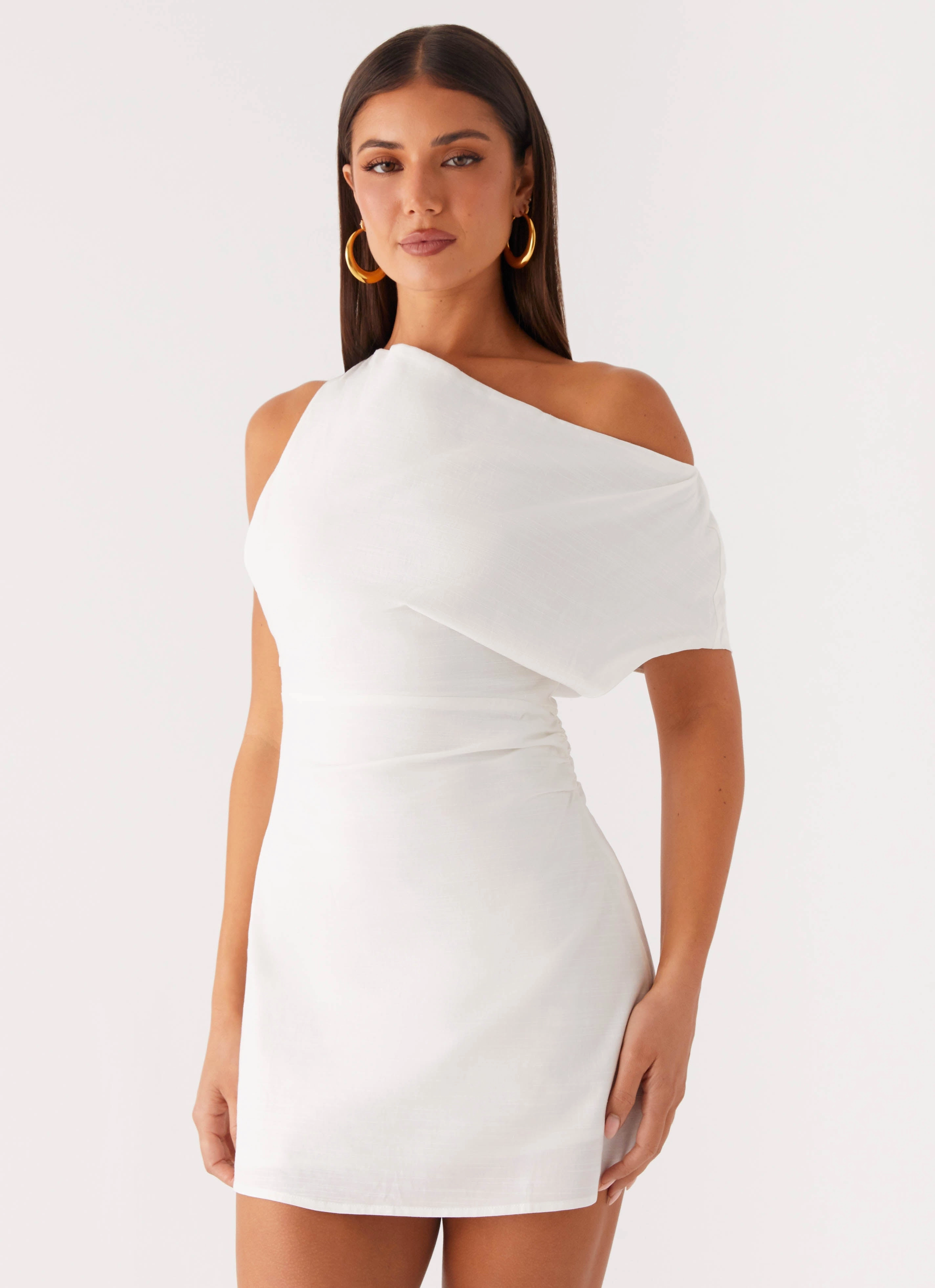 Moonlight Oasis Asymmetrical Mini Dress - Off White sophisticated appearance Golden Scene