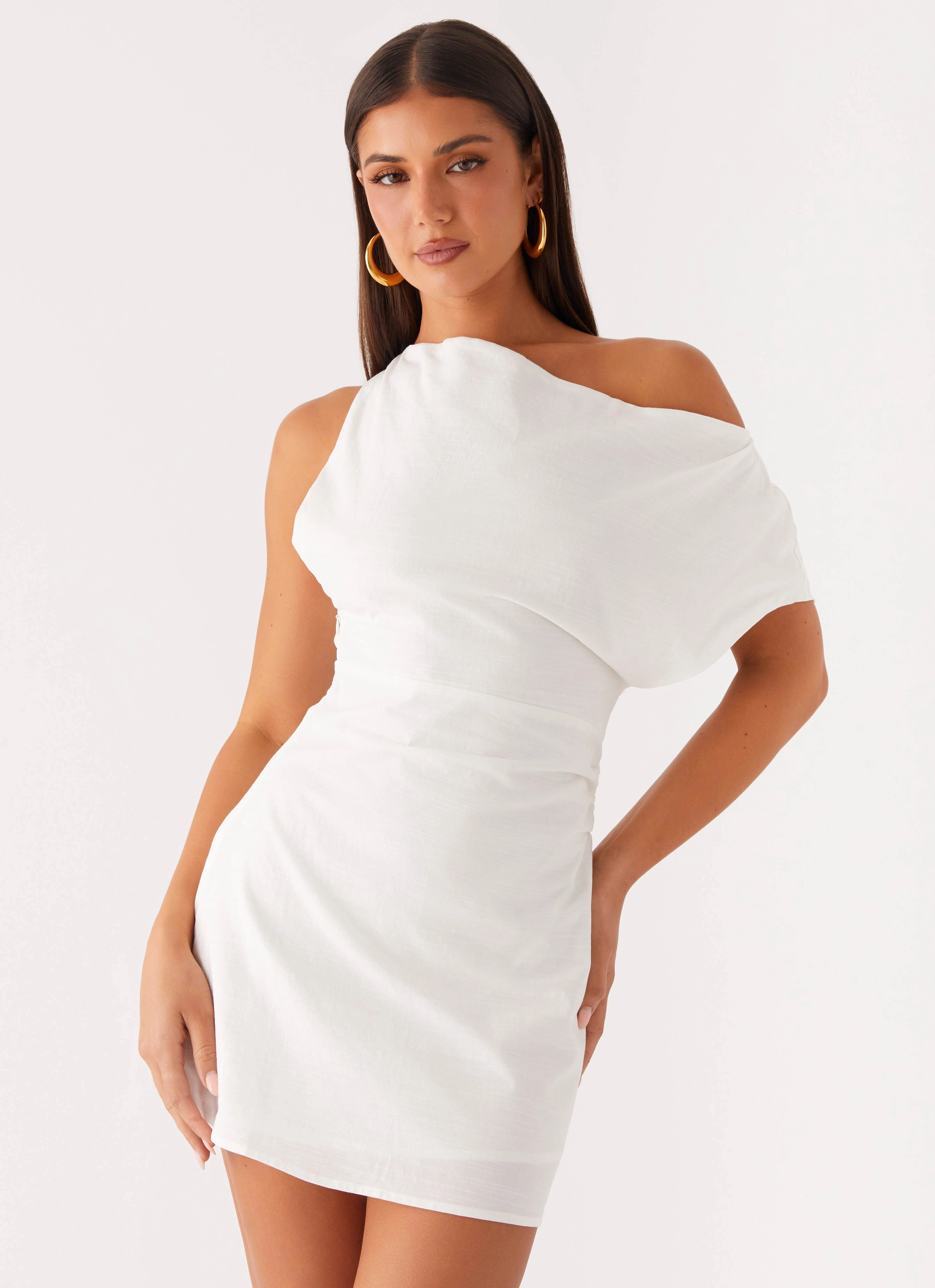 Comfy and Chic Travel Option Moonlight Oasis Asymmetrical Mini Dress - Off White