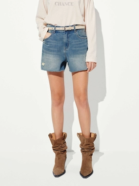 RollUpFasten Distressed Cotton Denim Shorts