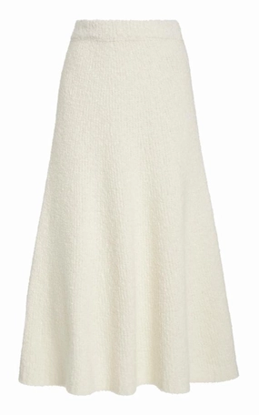Sustainable Manufacturing UVProtective Knit Density Pablo Knit Midi Skirt in Ivory Cashmere Silk Boucle