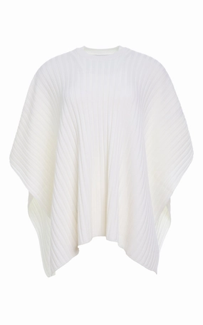 Ethical Production Certified Baron Knit Cropped Poncho in Ivory Merino Wool Cashmere
