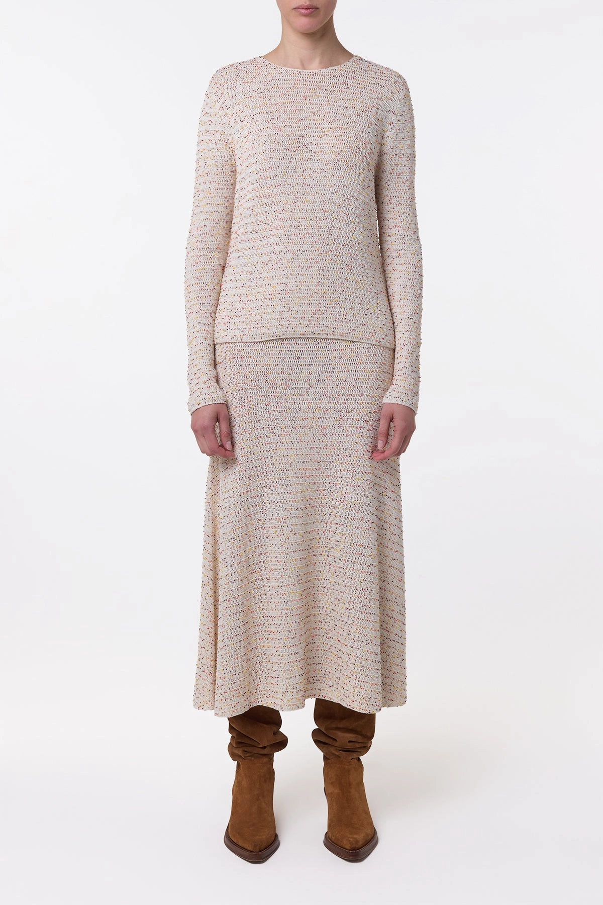 Galene Knit Sweater in Ivory Multi Beaded Cashmere Weight Distribution Tech