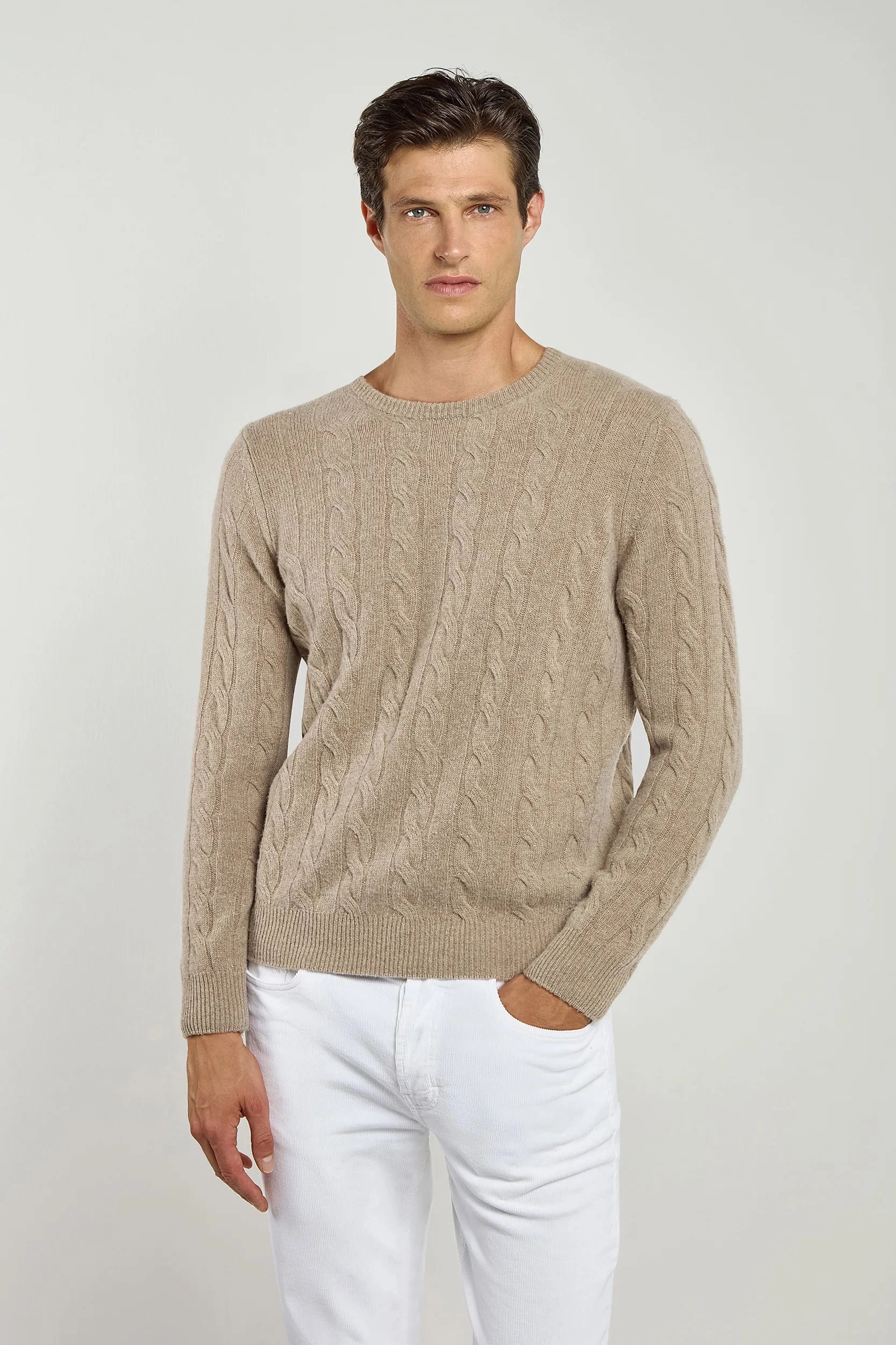 Durable Weave Taupe cable knit sweater ?C Made in italy