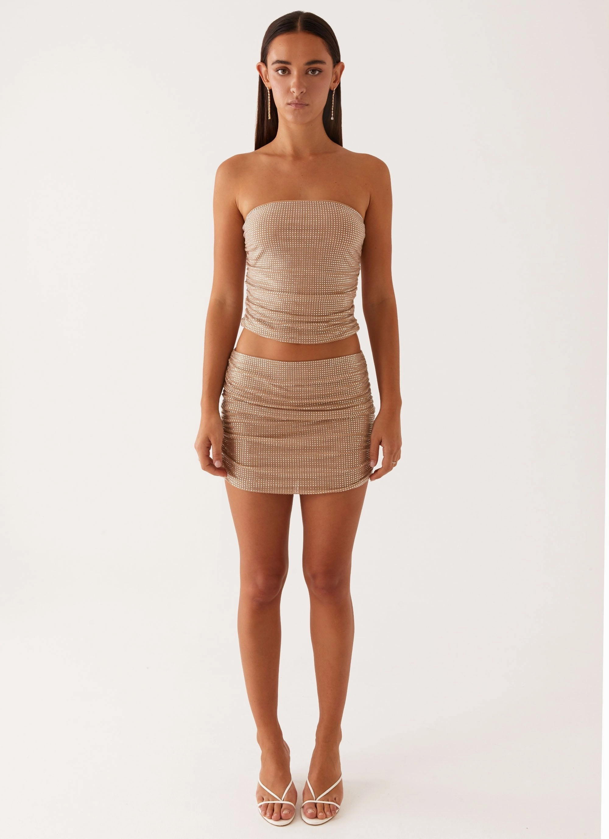 Jewel Tones Brightside Rhinestone Mini Skirt - Silver