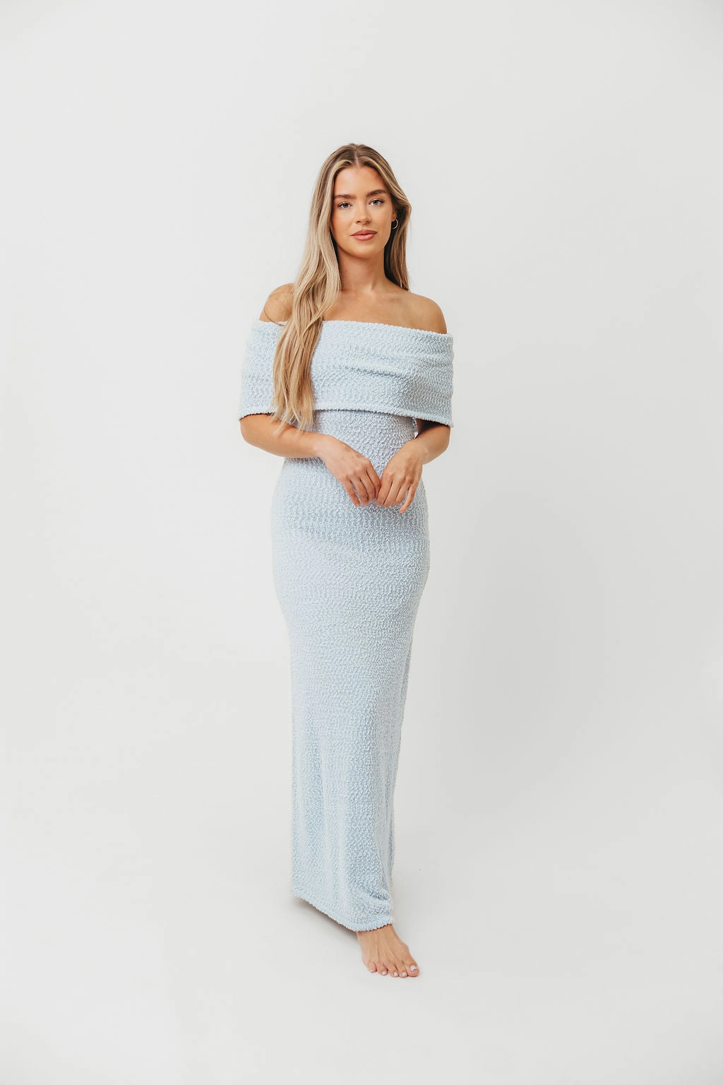 Air Touch Trendy Tailoring Brit Maxi Dress in Dusty Blue - Bump Friendly
