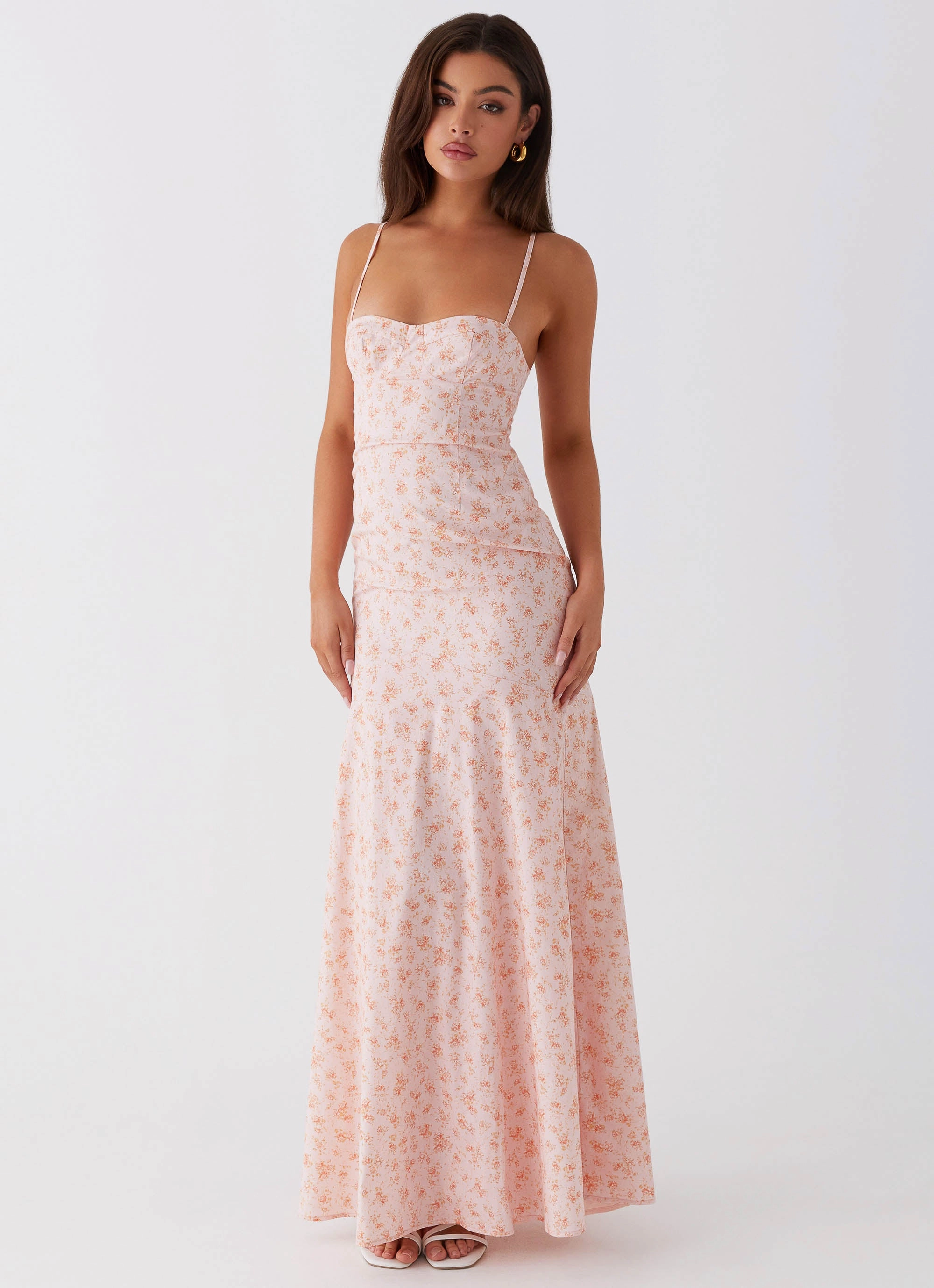 Britney Maxi Dress - Pink Ditsy Floral Monochrome Mood