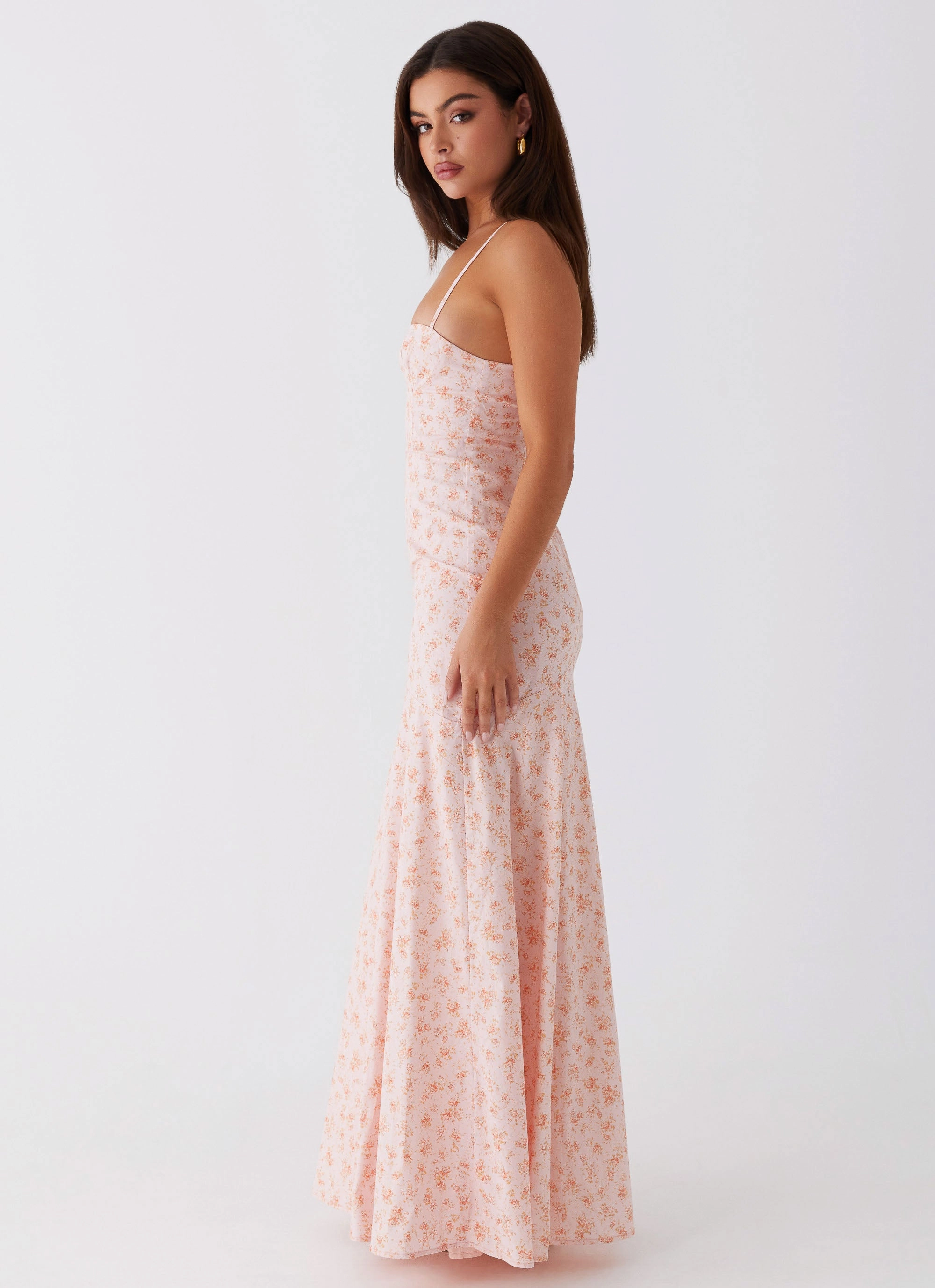 Bust-Enhancing Britney Maxi Dress - Pink Ditsy Floral
