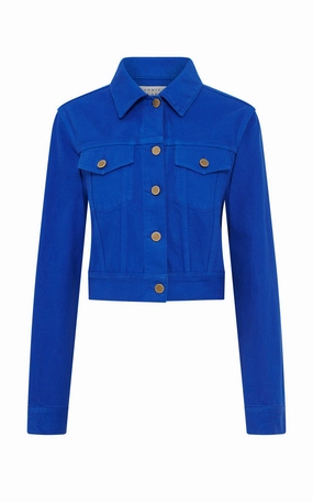 Bronte Jacket in Cobalt Recycled Cotton Denim Reinforced Shoulder Padding