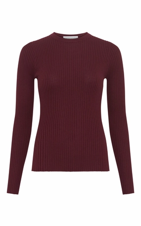 Layered Collar Option Browning Knit Sweater in Bordeaux Cashmere Silk