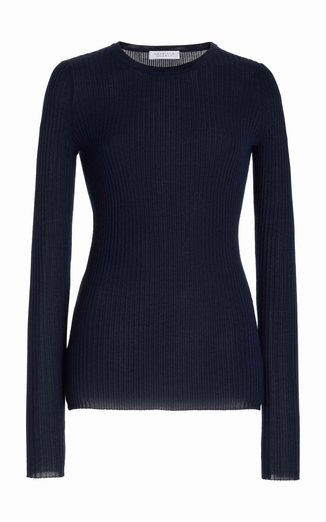Sleek Wear Neutral Fit Browning Knit Sweater in Dark Navy Cashmere Silk
