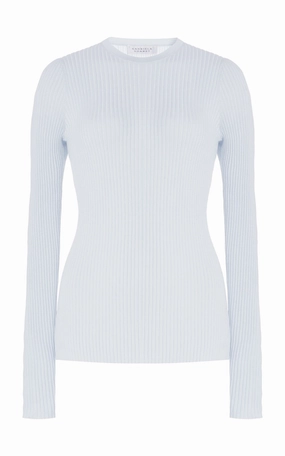Browning Knit Sweater in Light Blue Cashmere Silk Ventilated Mesh Panel Unstructured Fit