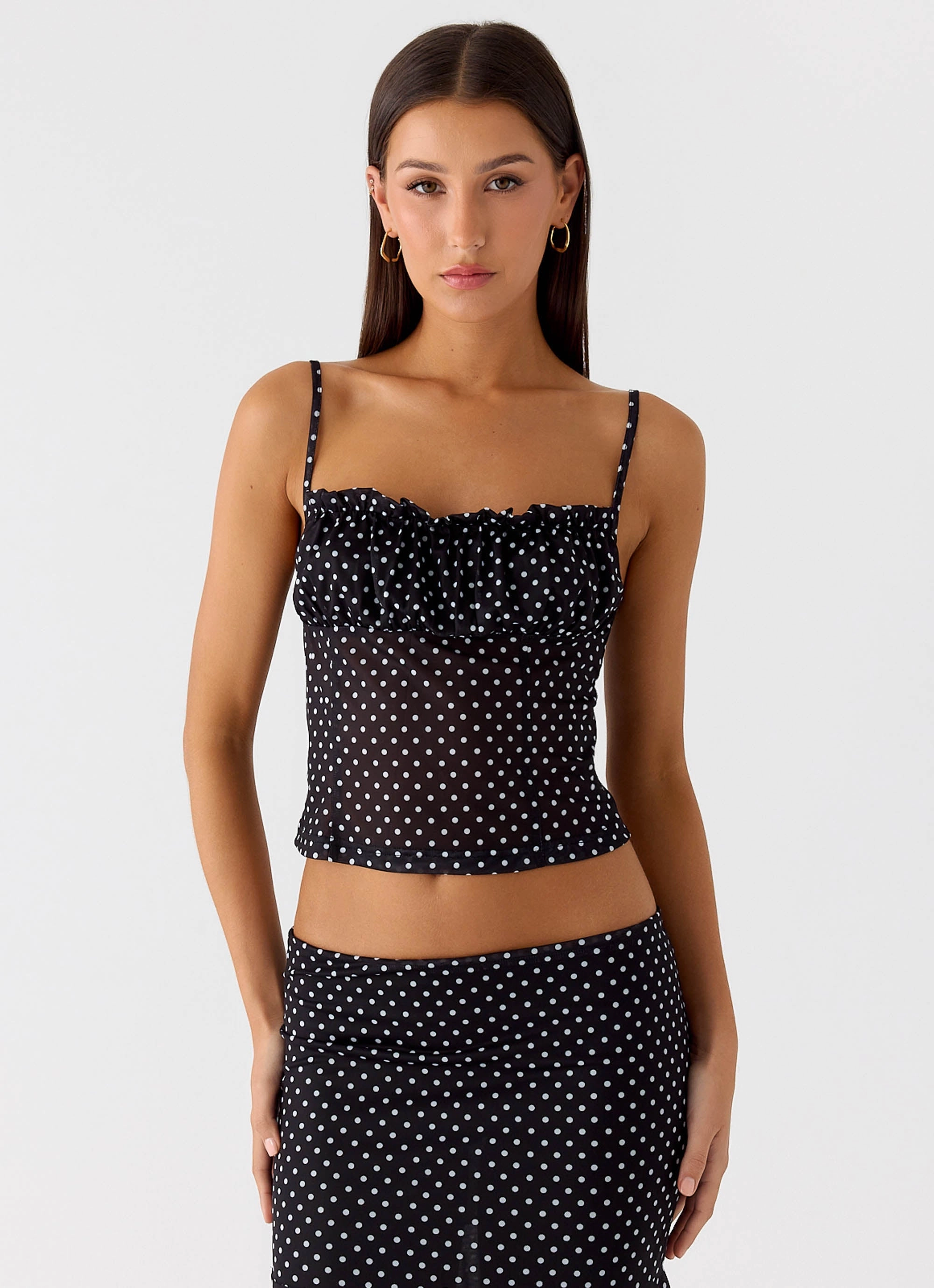 Soft Smooth Upcycling - feasible Buffy Top - Black Polkadot