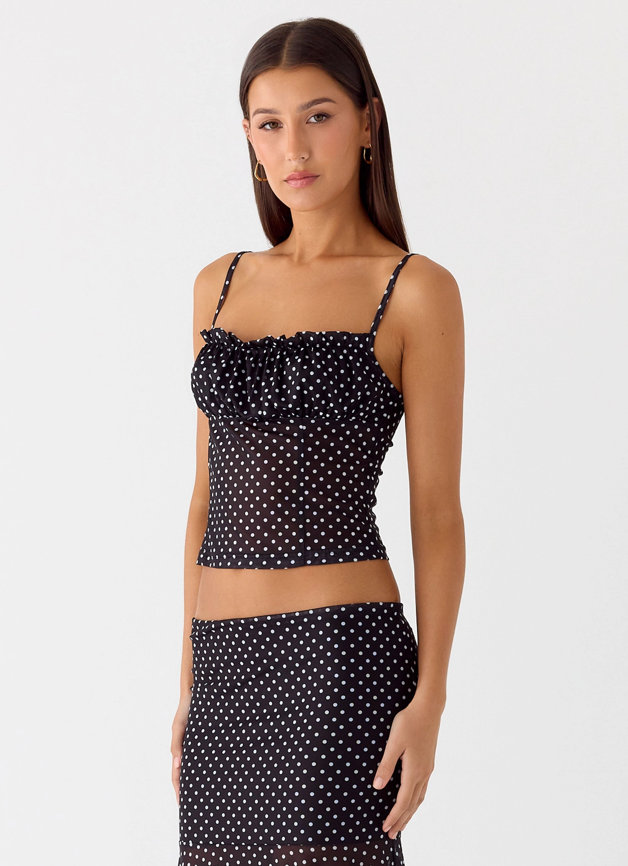 Stay Lightness Buffy Top - Black Polkadot