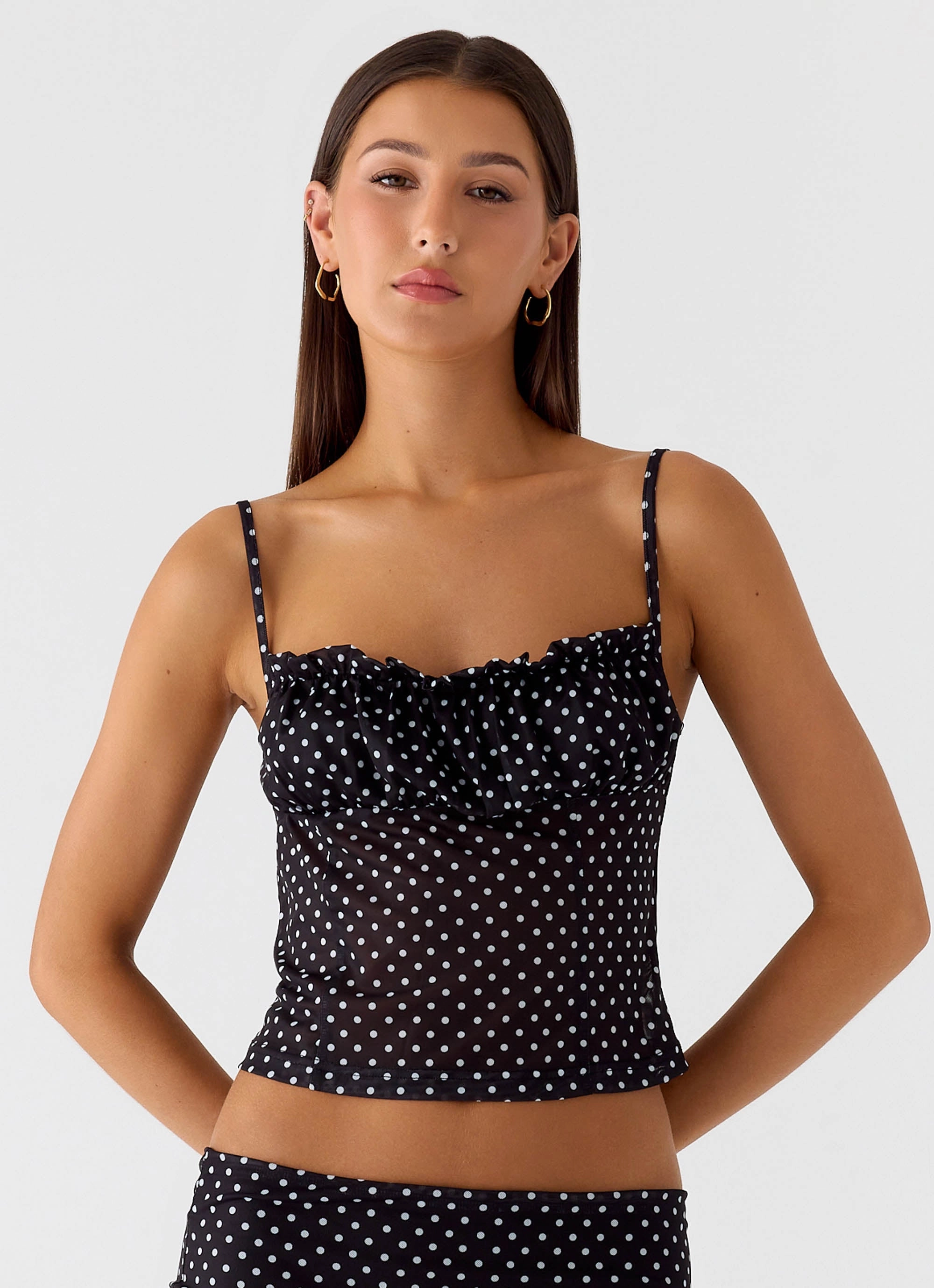 Buffy Top - Black Polkadot Layered Paneling