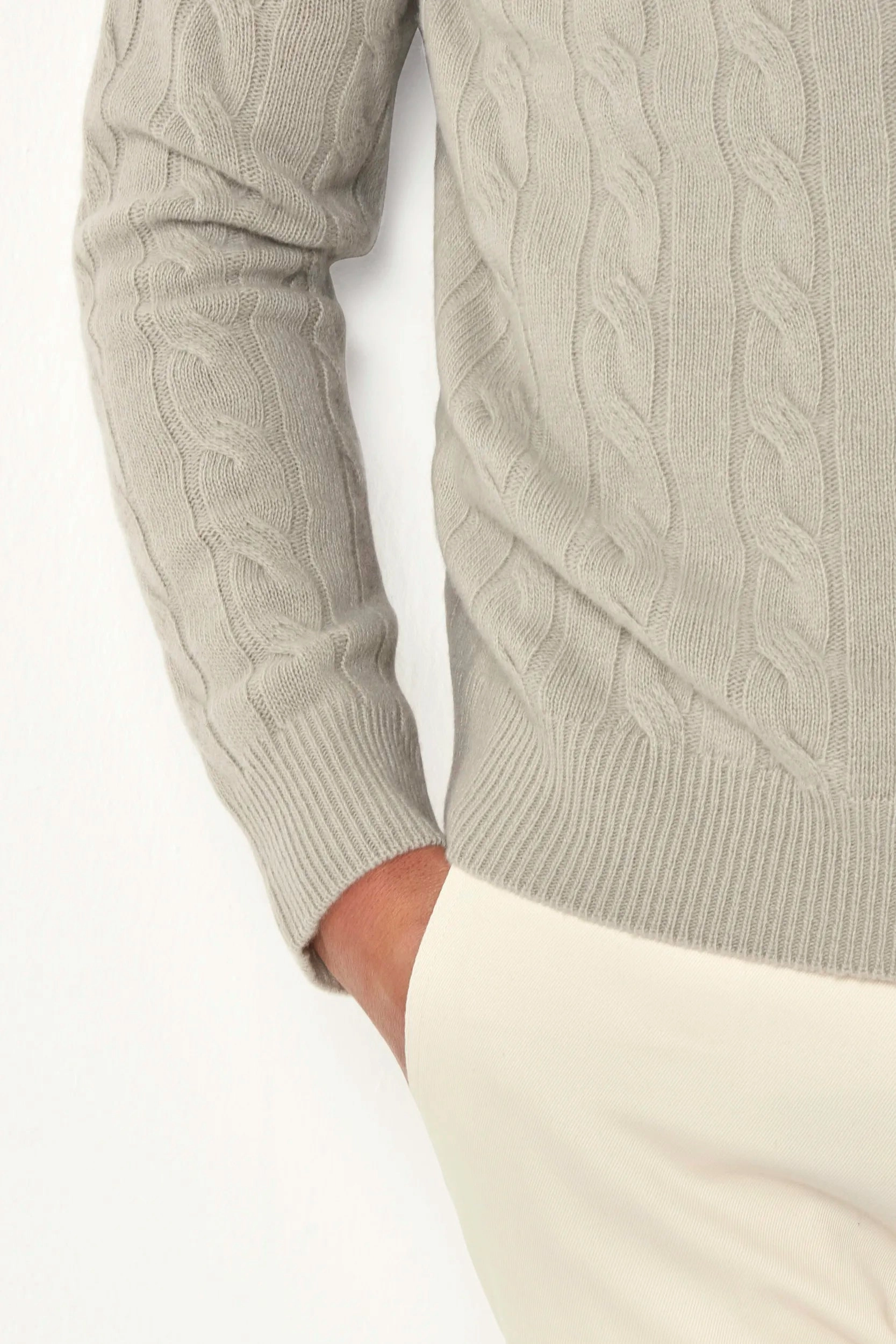 Light sage cable knit turtleneck ?C Made in Italy Daily Layer Abrasion Resistant Yarn