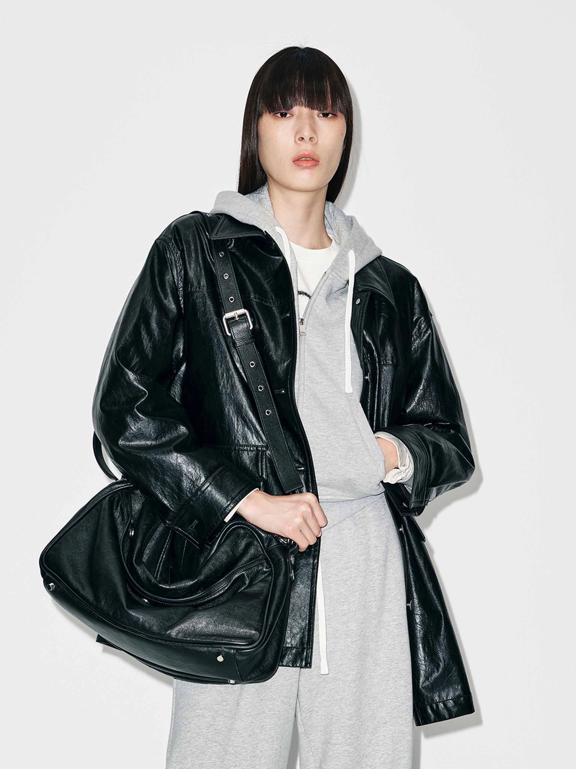 All Ground Vegan Leather Accents Button Leather Down Jacket