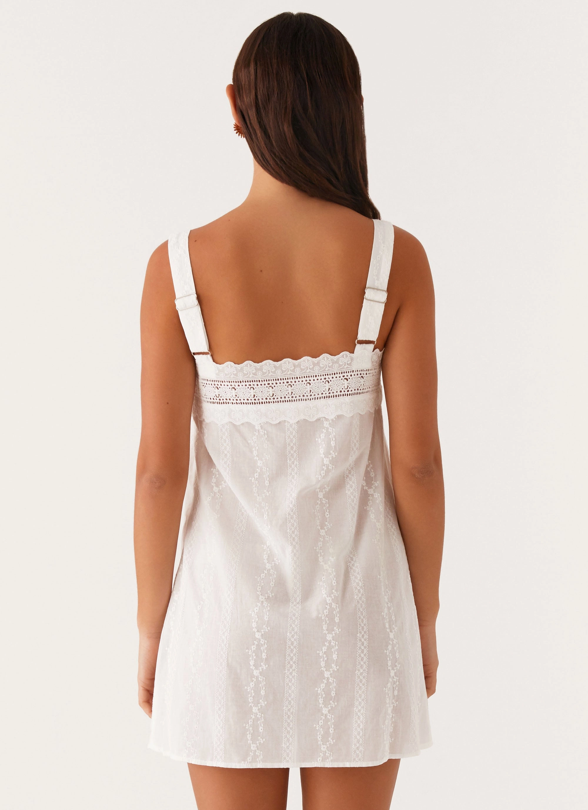 Pearl-Detail Calla Broderie Mini Dress - White