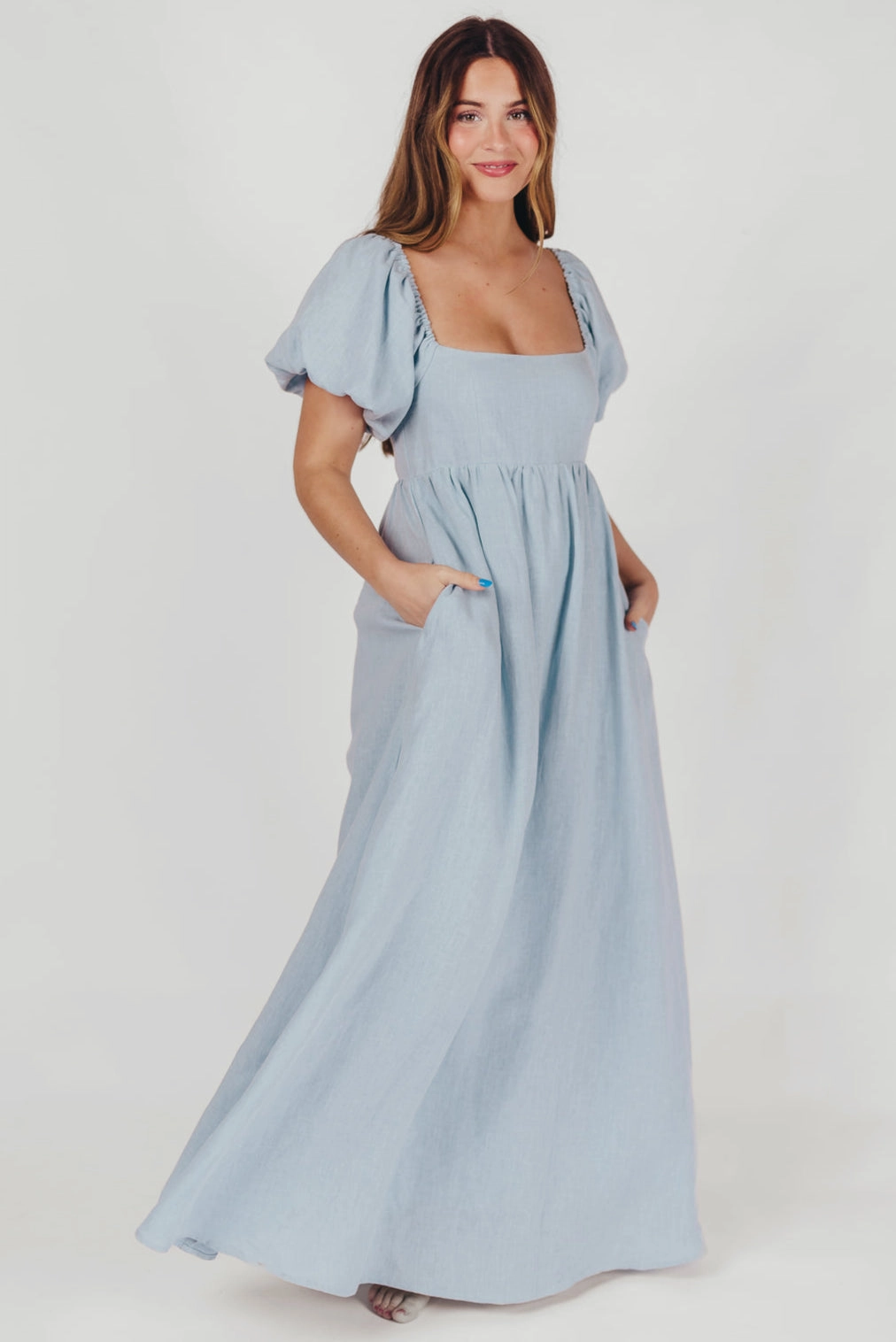 Candace Maxi Dress in Light Blue Comfortable and Chic Work Option