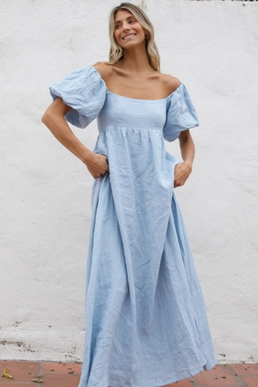 Candace Maxi Dress in Light Blue Simple Elegance Mesh-Sleeve