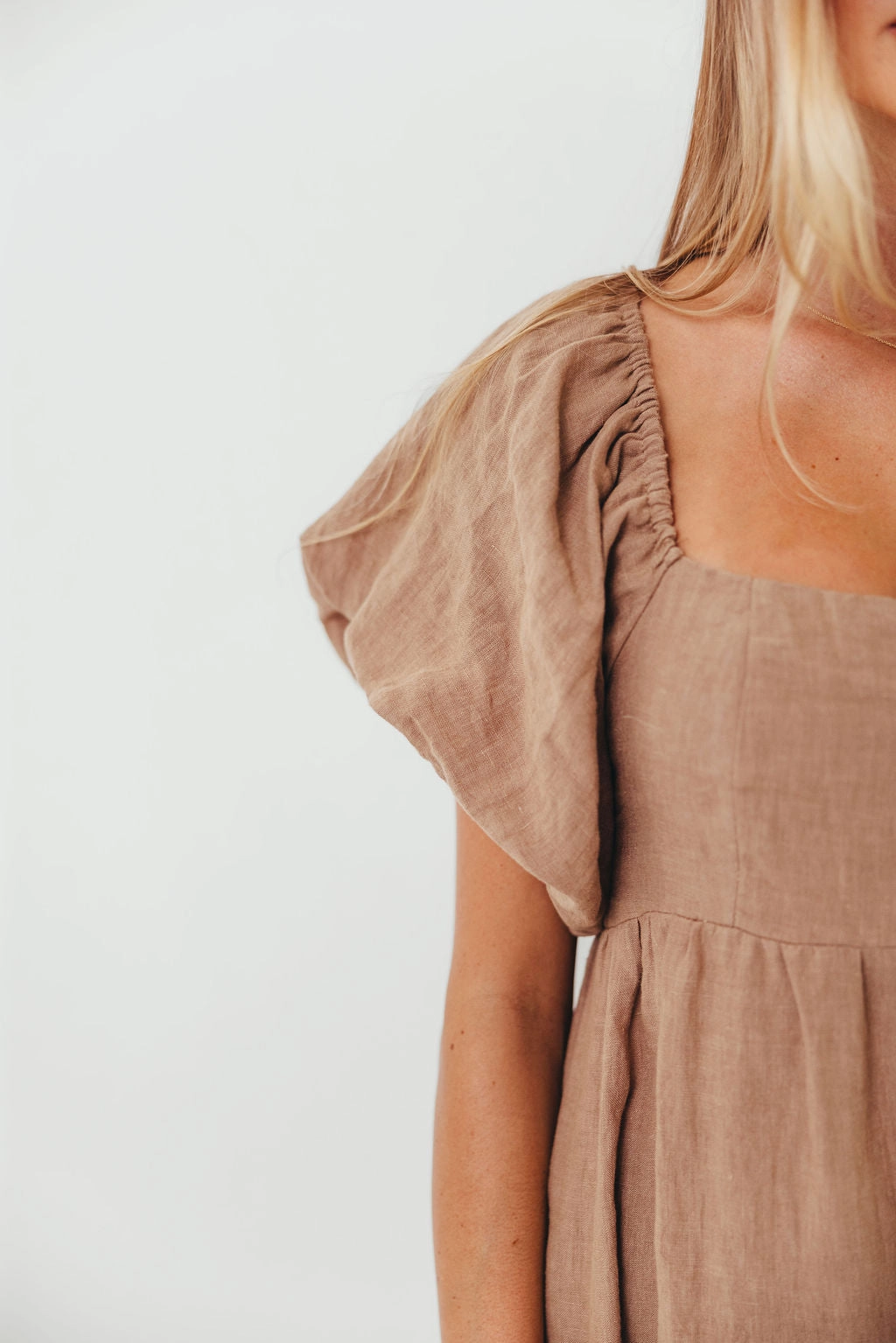 Candace Woven Linen Maxi Dress in Mocha - Bump Friendly Minimalist fit-and-flare Daily Ready