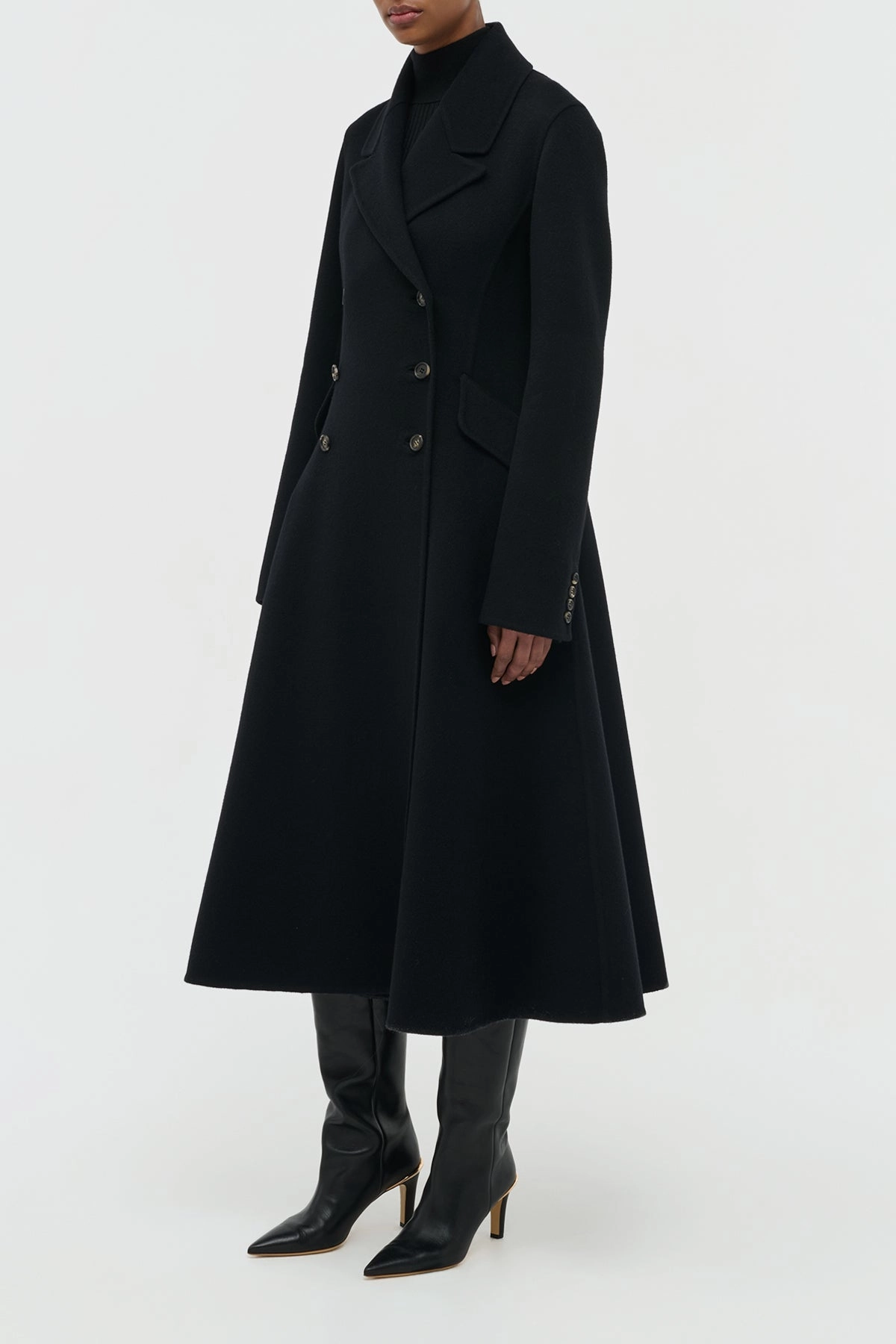 Cantwell Coat in Black Double-Face Recycled Cashmere Flexible Joint Articulation