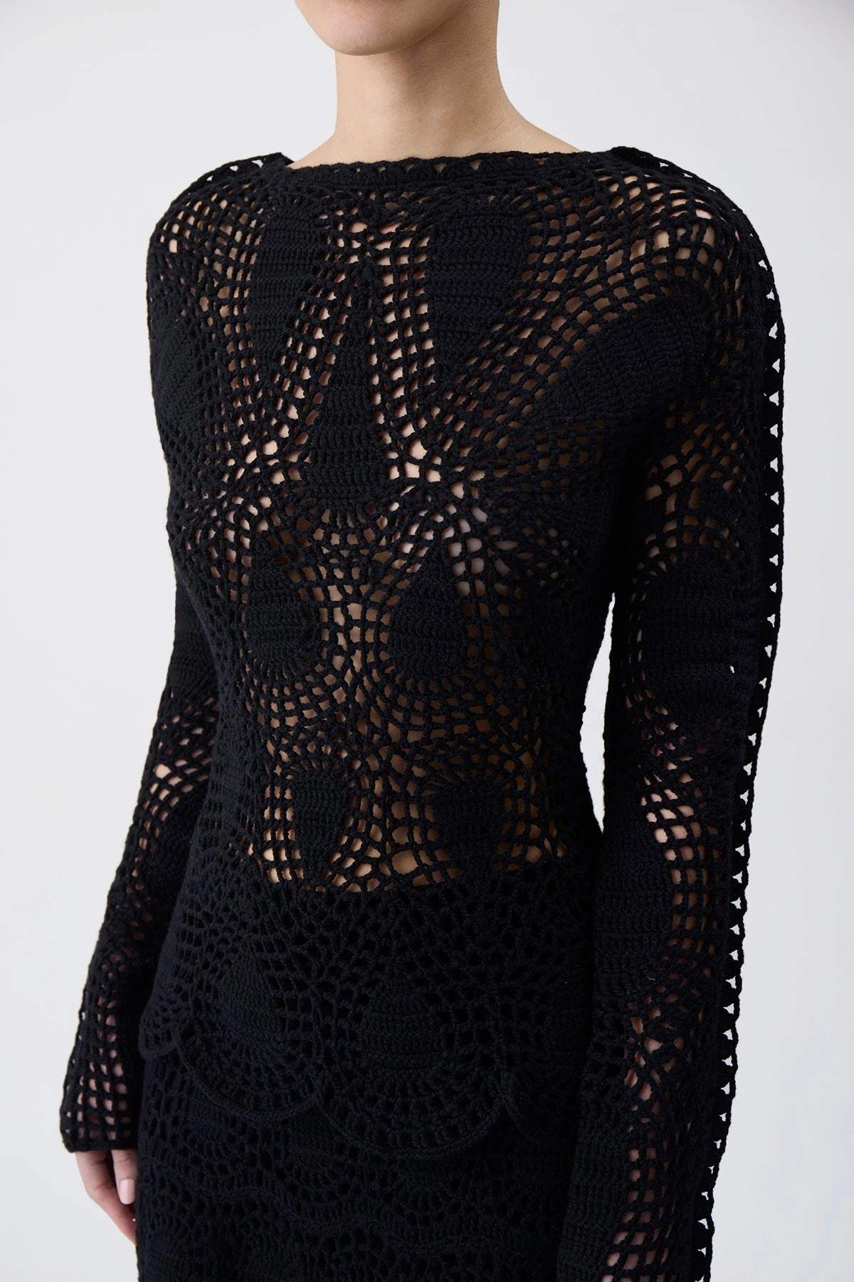 Capps Crochet Top in Black Wool Cashmere Biodegradable Fiber Construction