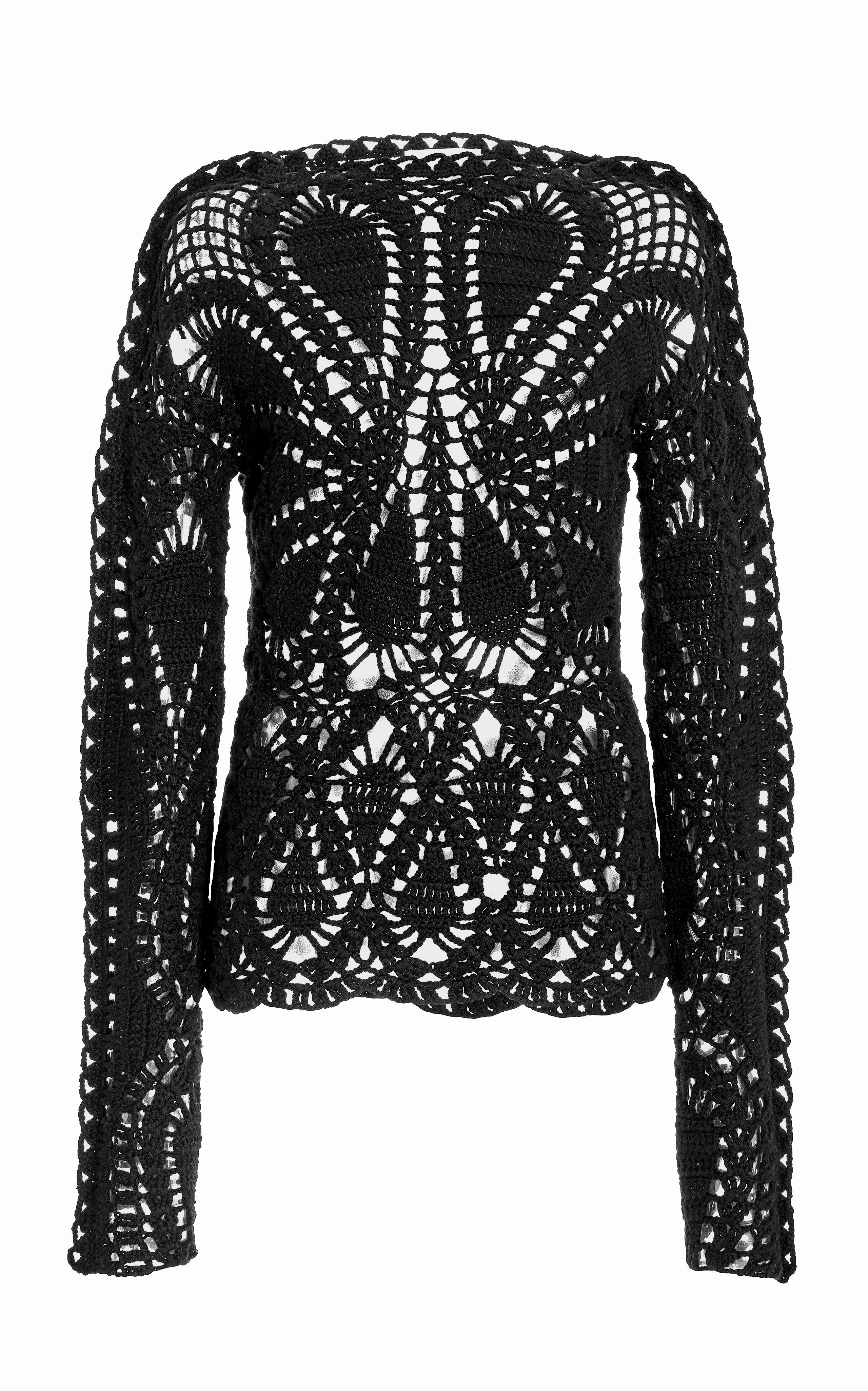 Neutral Style Reinforced Hems Capps Crochet Top in Black Wool Cashmere