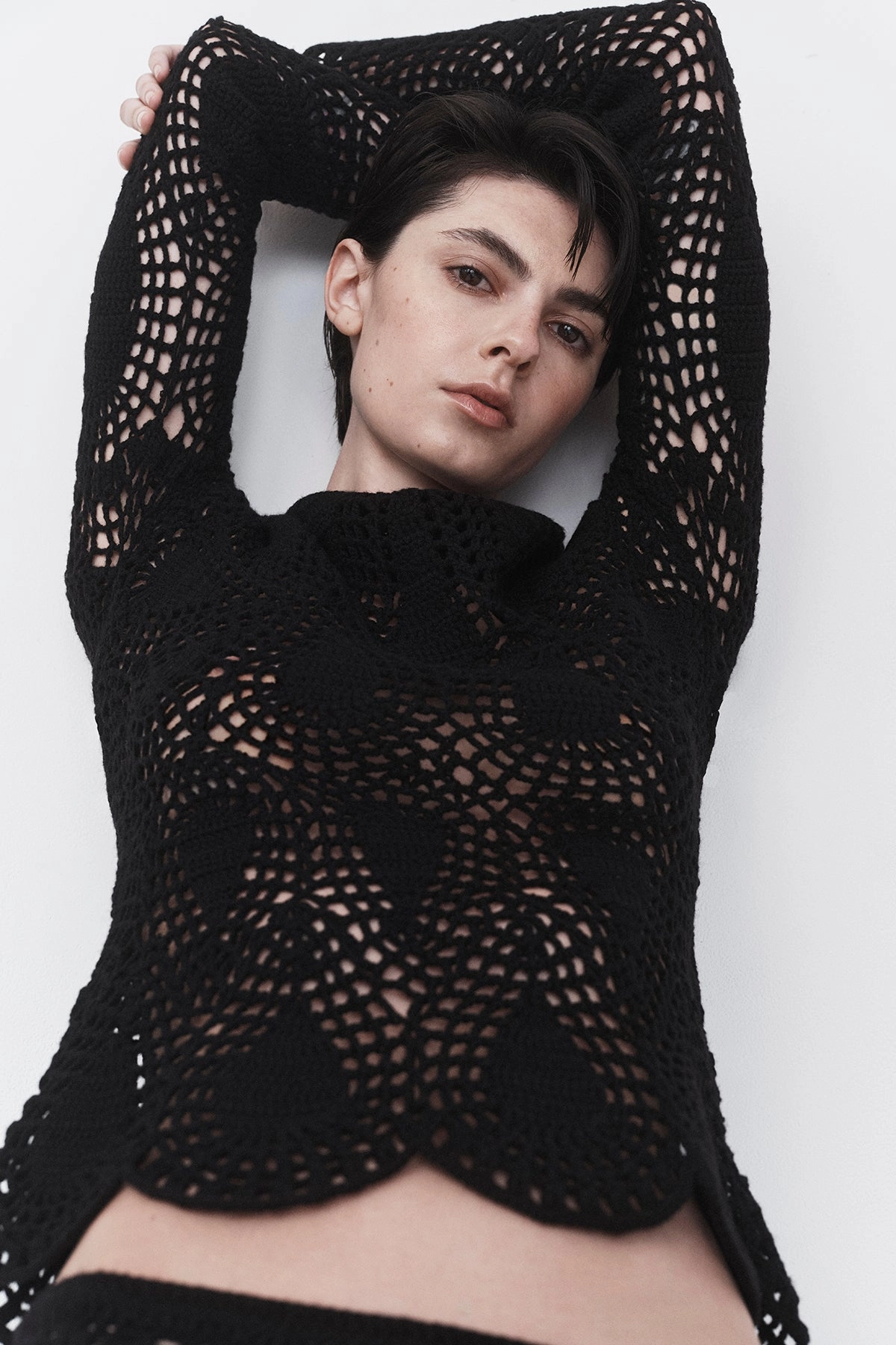Day Wear Capps Crochet Top in Black Wool Cashmere