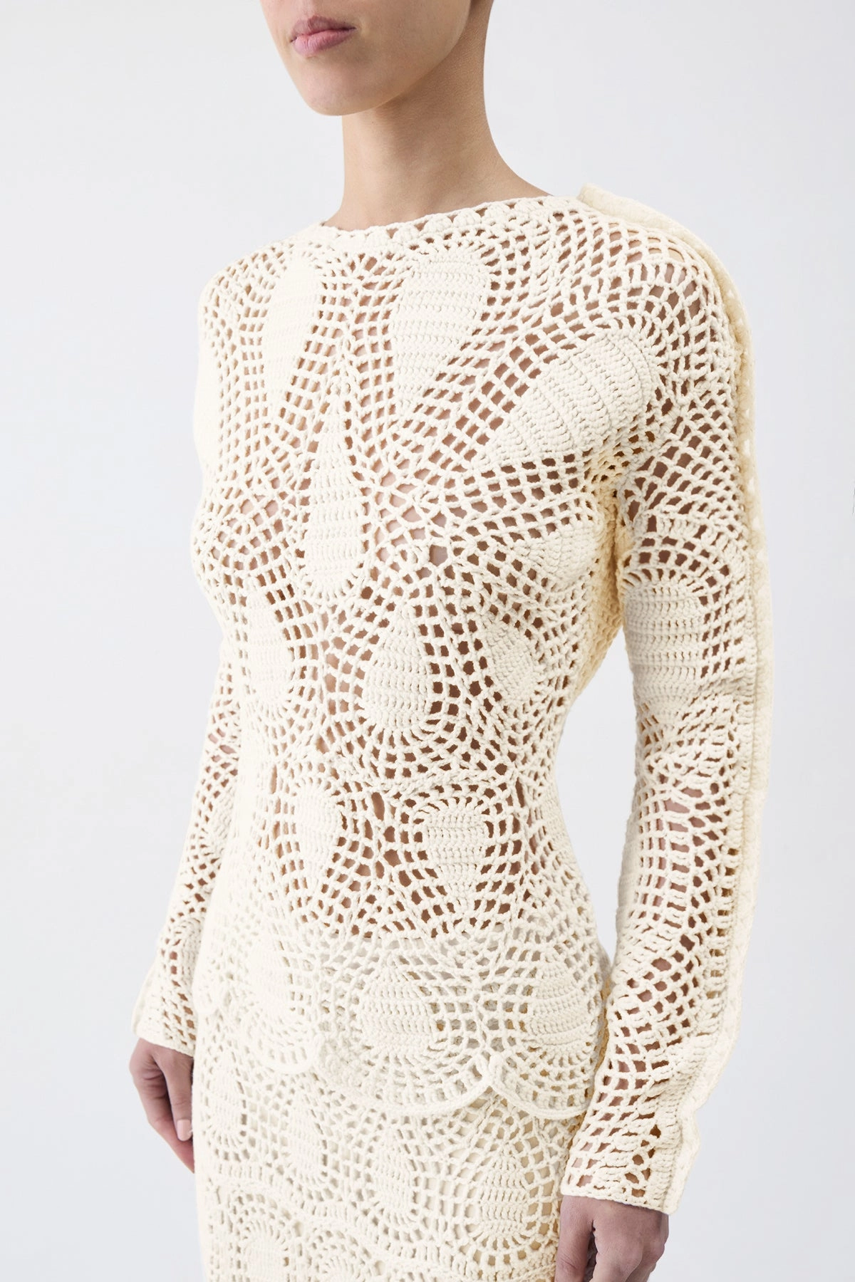 Merino Wool Capps Crochet Top in Ivory Wool Cashmere