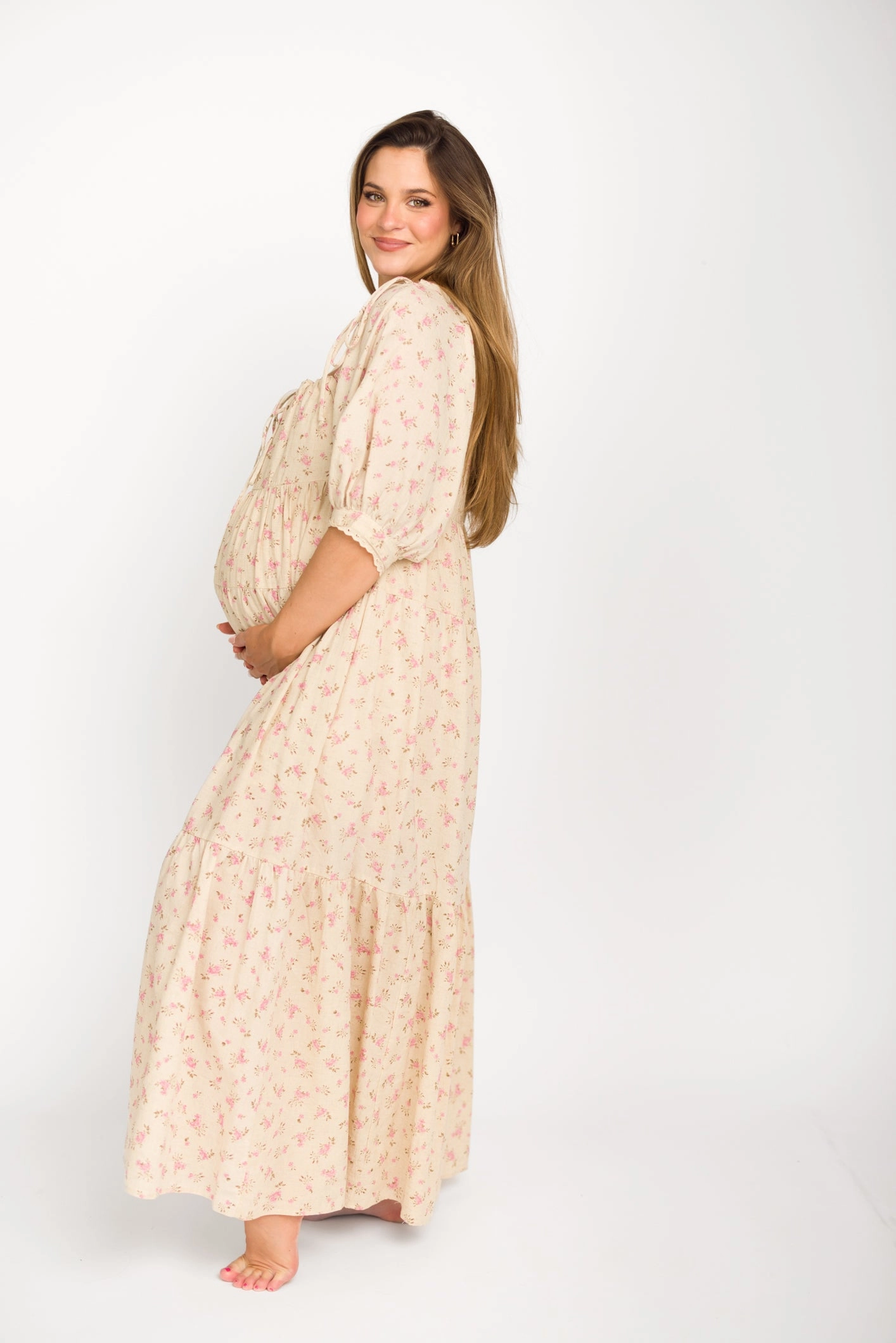 Cara 100% Cotton Maxi Dress in Pink/Brown Floral *Final-Sale* Chic Layers LayeredHemline