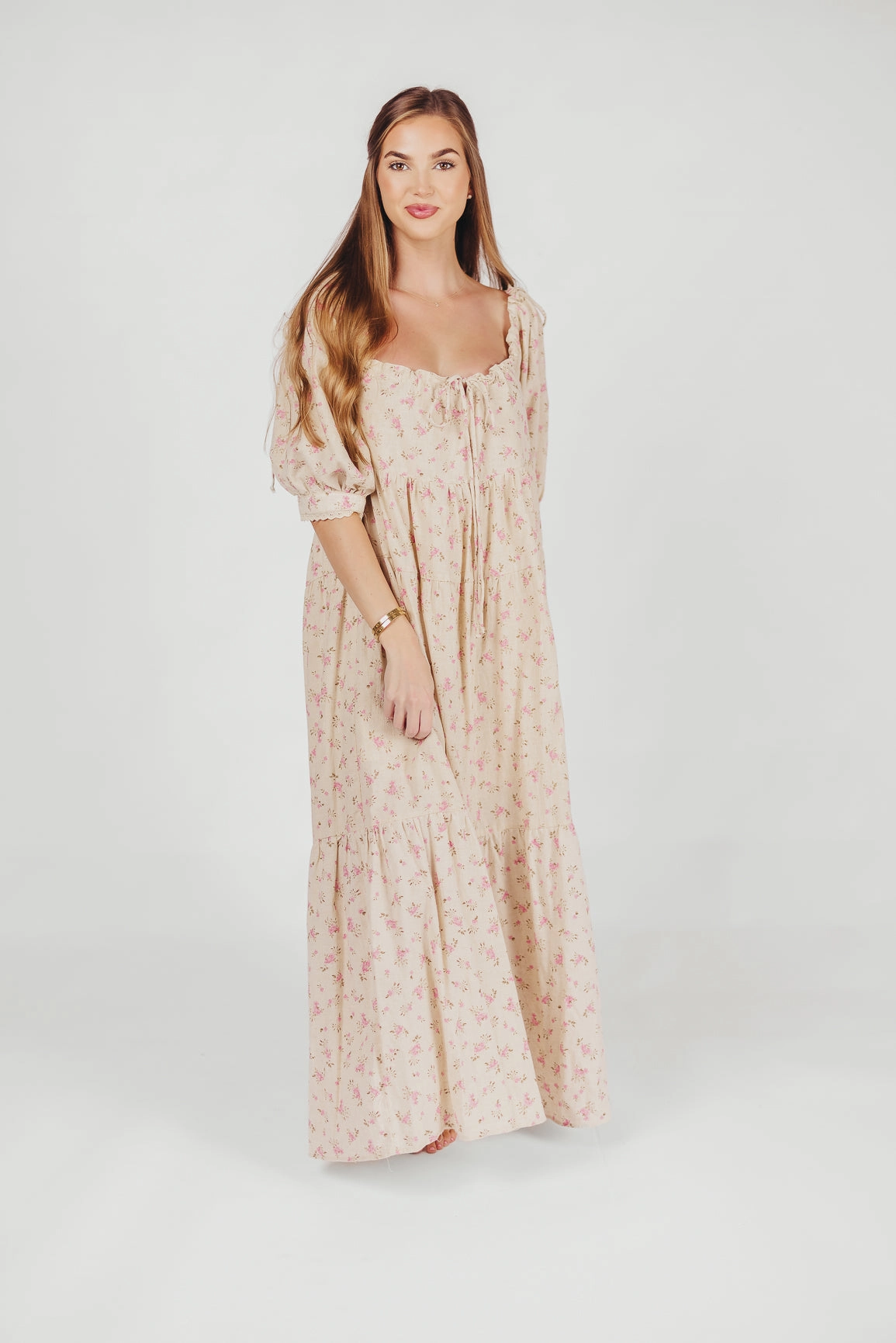 Repair-Friendly Cara 100% Cotton Maxi Dress in Pink/Brown Floral *Final-Sale*