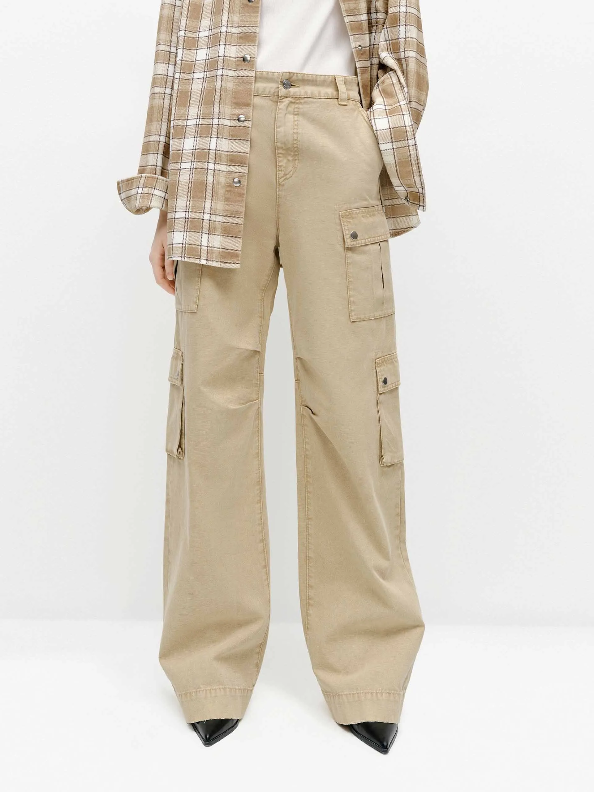 Belt Loop Reinforcement Cargo Style Cotton Jeans