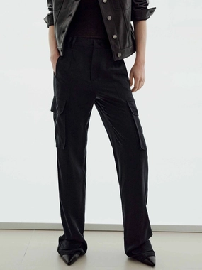 Hidden Zip Pockets Light Stretch Cargo Style Silk Trousers
