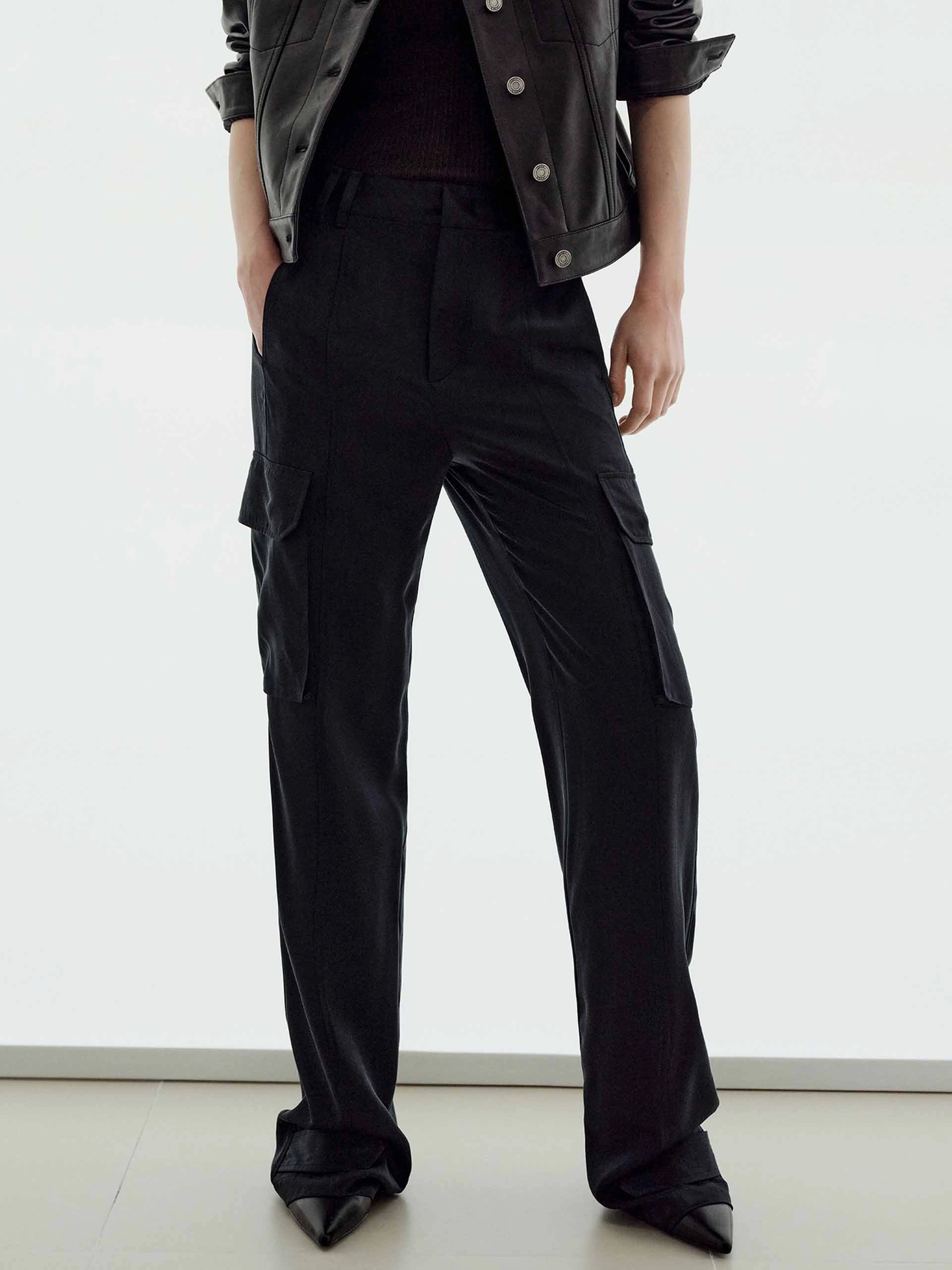 Cargo Style Silk Trousers Breathable Lining