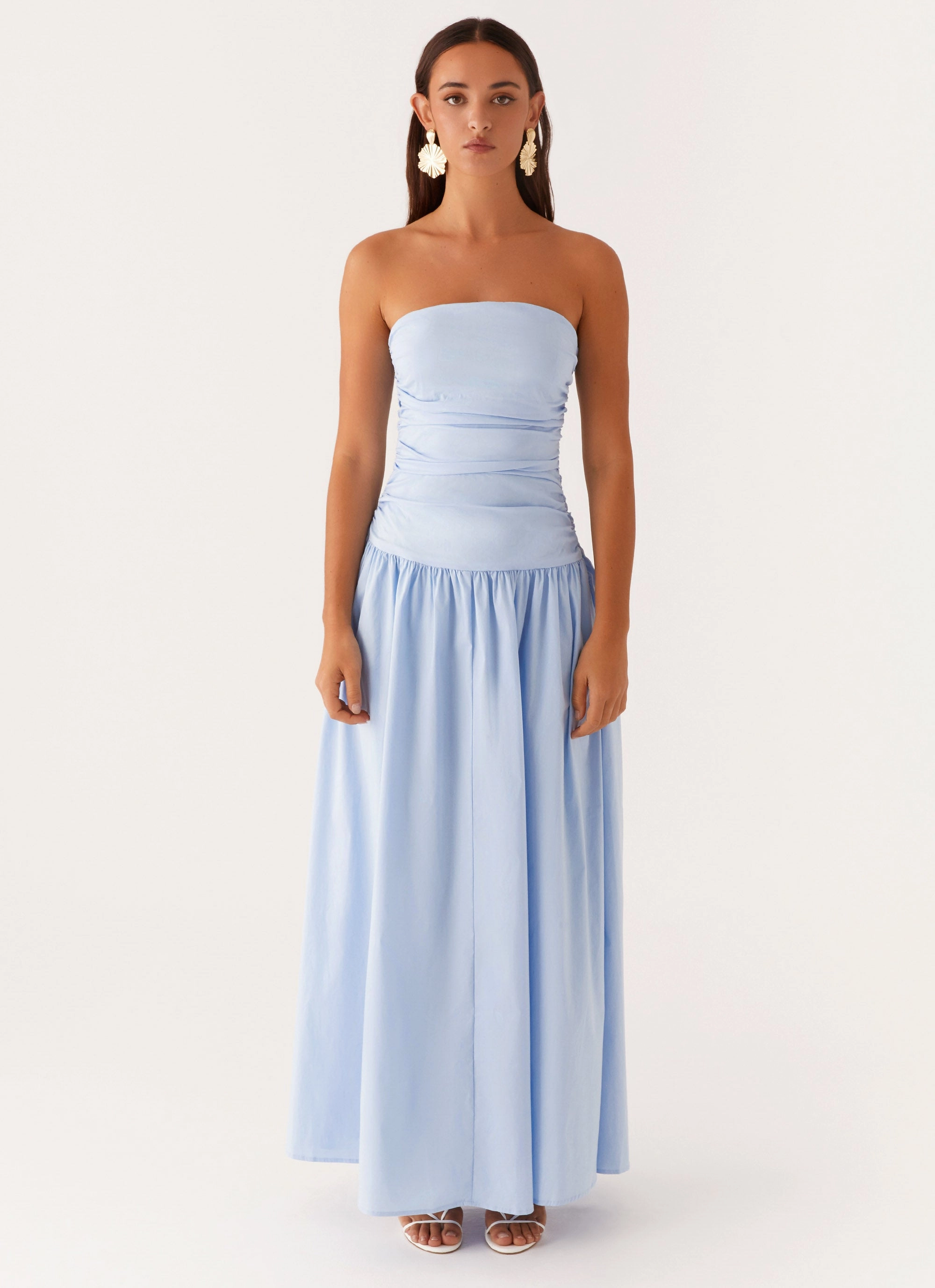 Modest Look Loose Flow Carmel Maxi Dress - Blue