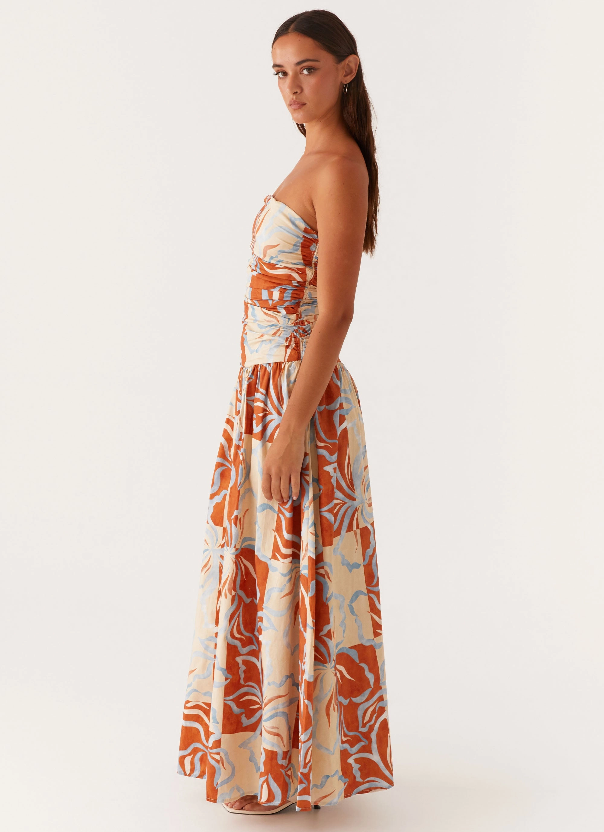 Boho Mood understated look Carmel Maxi Dress - Orange Blue Floral