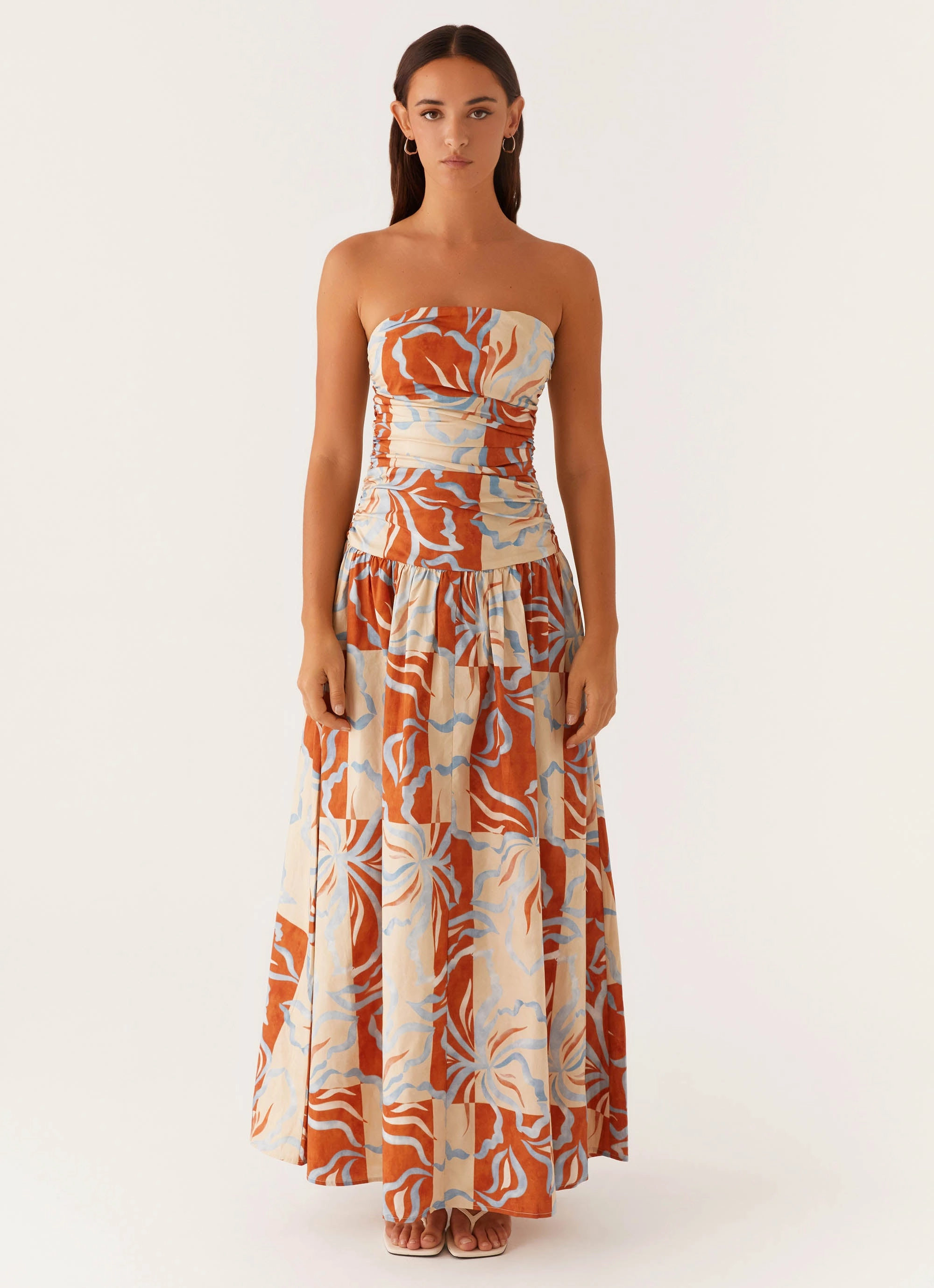 Carmel Maxi Dress - Orange Blue Floral Fashionable Look All-Day Fit